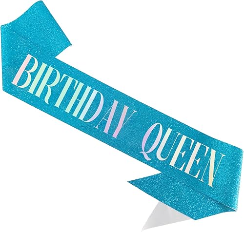 Vista 8 de Banda de cumpleaños Queen rosa, letras de papel de aluminio deslumbrante con purpurina para mujeres 21, 30, 40, 50, 60, regalos divertidos