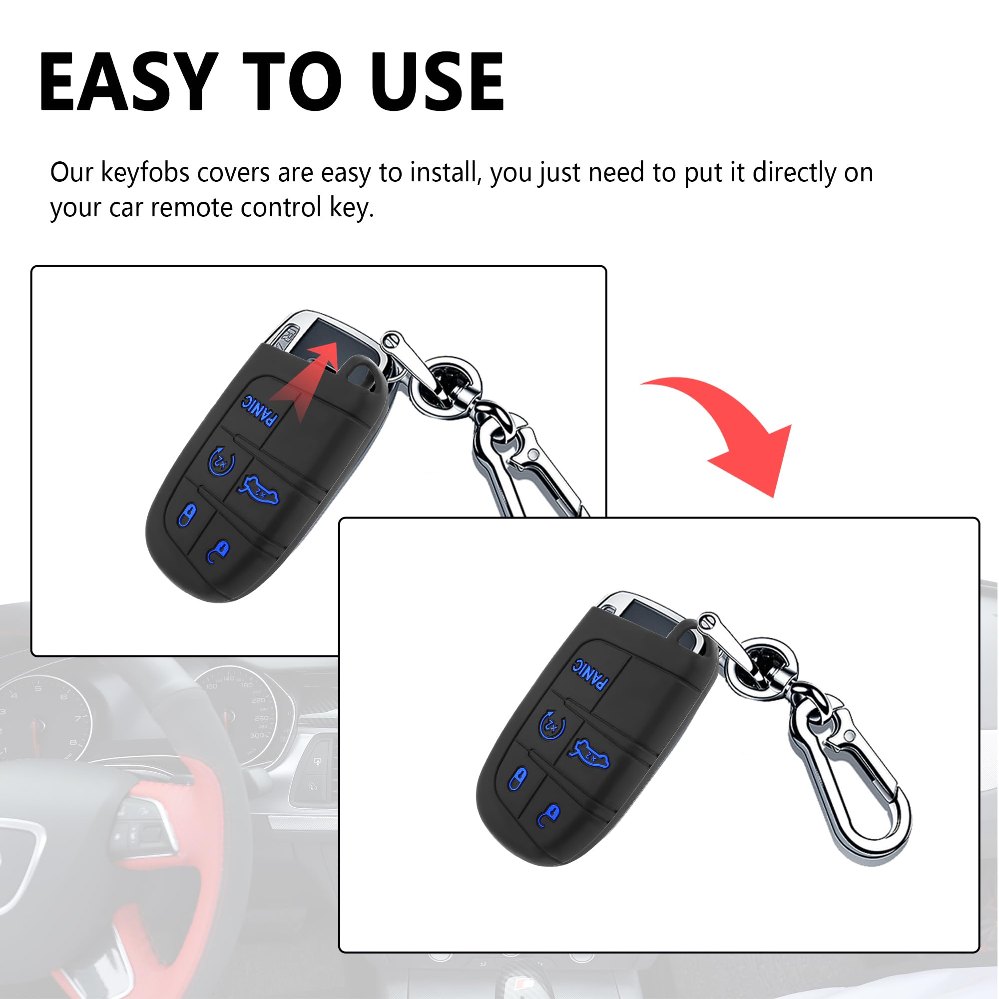 5 Buttons Car Key Fob Cover Key Fob Case Car Accessories Compatible with Jeep Dodge Chrysler Blue — view 6