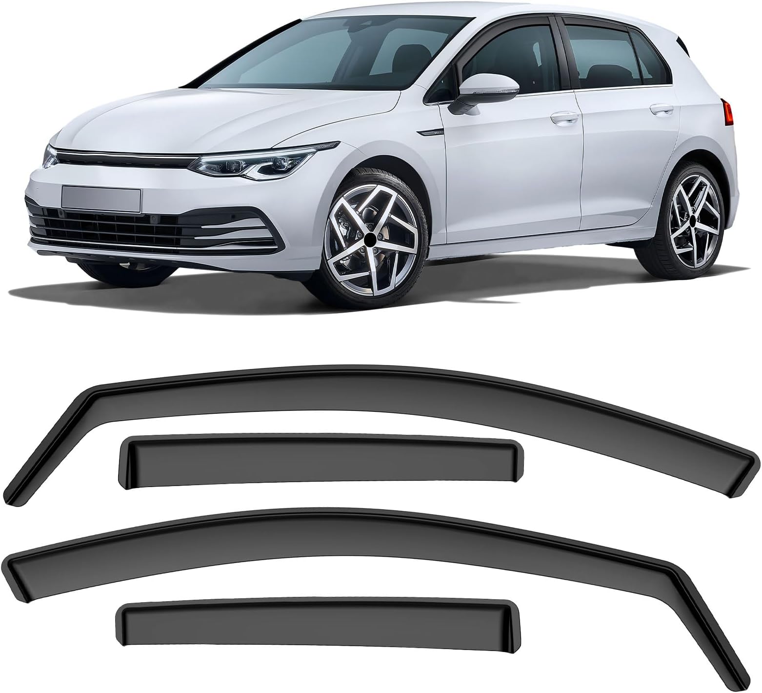 Black Wind Deflectors, Rain Guards Window Visor Compatible with Volkwagen Golf MK7 / MK8 Hatchback 5 Door 2012-2023, in-Channel Side Shatterproof Sun Visor, Window Deflectors, 4-Piece of Set