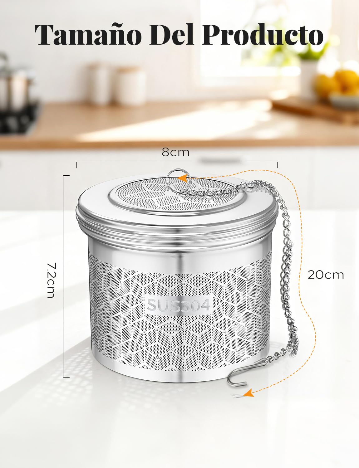 Yomanta Extra Grande Infusor De Te para Té Suelto y Especias, Infusionador Acero inoxidable 304, Con Cadena y Gancho, Colador De Especias con Malla Extrafina, Colador De Té Adecuado para Té