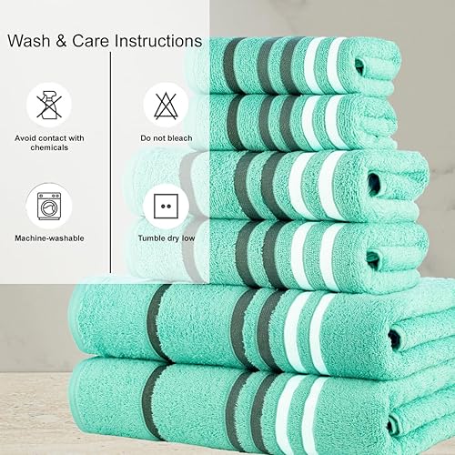 Miniatura 5 de CASA COPENHAGEN Juego de toallas exóticas de 6 piezas, color azul aguamarina, 2 toallas de baño de 525 GSM, 2 toallas de mano, 2 toallas pequeñas,