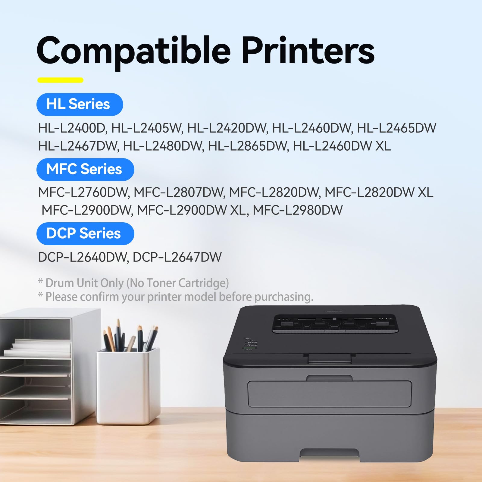DR830 - Tamburo di ricambio per Brother DR830, TN830, TN830XL, compatibile con DCP-L2640DW HL-L2460DW XL HL-L2405W HL-L2480DW MFC-L2760DW MFC-L2820DW MFC-L2807DW HL-L2400D HL-L2865DW Stampante