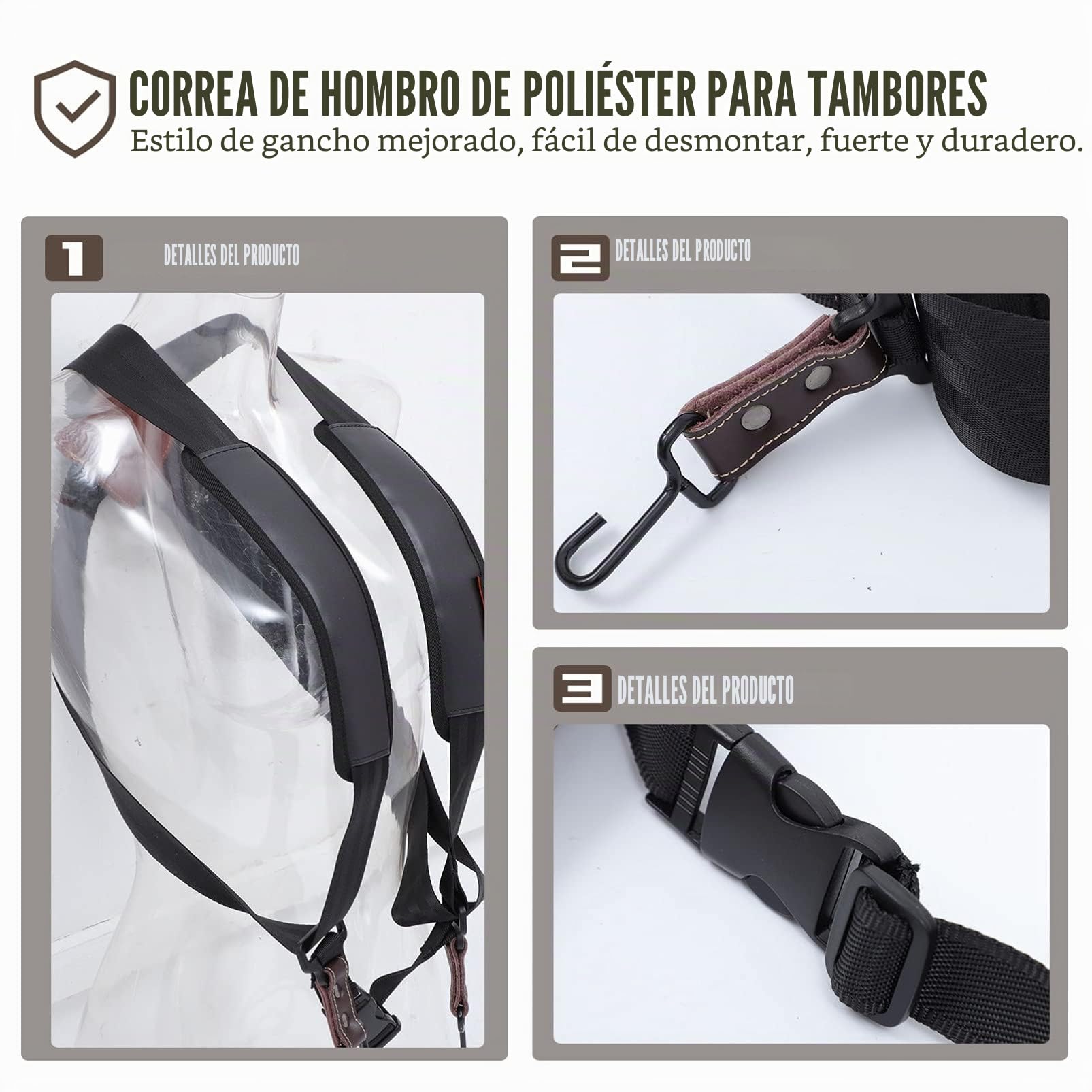 Generic Djembe Correa de hombro ajustable africano mano tambor cinturón poliéster percusión instrumentos arnés hombro para Snare Drum Accesorios Negro