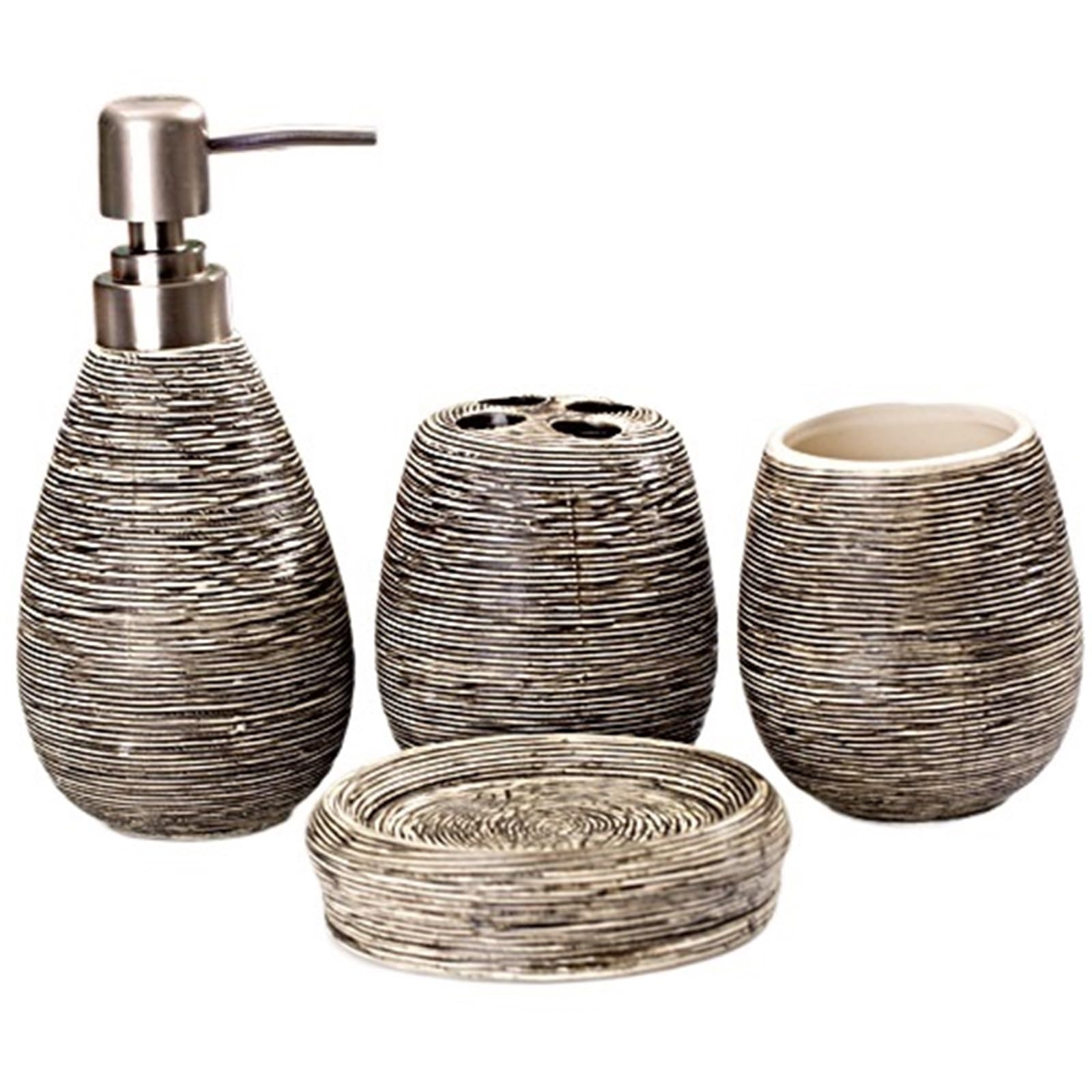 Bathroom Soap Dispenser Set Bathroom Ceramic Set Shampoo Dispenser Bottle Soap Dish Toothbrush Holders Rinse Cup Accessories(Grey 4PCS)
