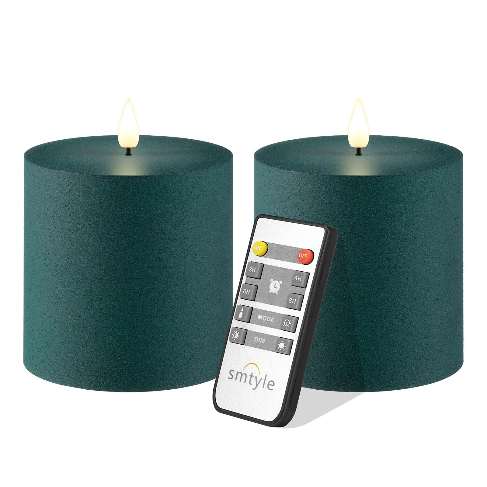 smtyle Green Flameless Pillar Candles Set of 2(4"x4") Flickering LED Candles Battery Operated with Timer Electric Candles for Party/Night Light/Garden/Christmas Decor