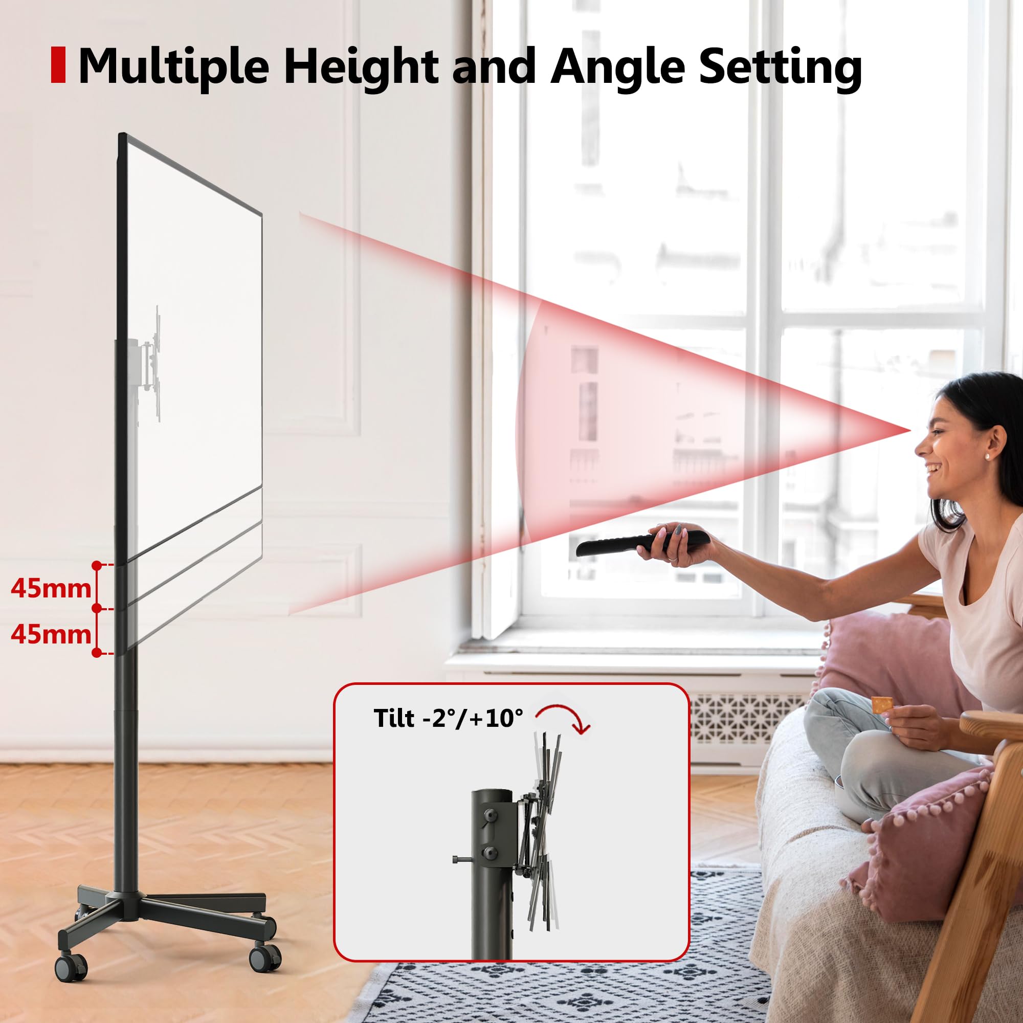 AOKCOS Supporto per TV con rotelle, per TV da 19 a 42 pollici, altezza regolabile, girevole, fino a 15 kg, max. VESA 200 x 200 mm