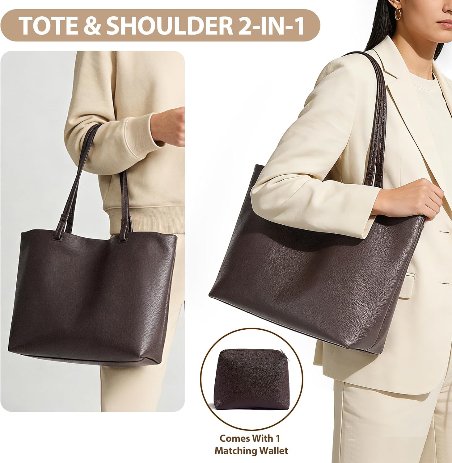 Medium Tote Bag for Women, Soft Vegan Leather Shoulder Handbag with Coin Purse, Portable Top Handle Hobo Bags for Work,Gifts