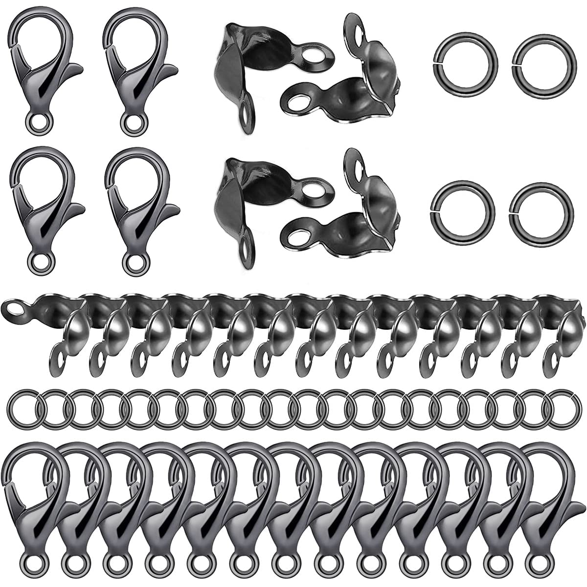800 Pcs Jewelry Making Accessories Set with 100 Pieces Lobster Claw Clasp 200 Pieces Bead Tips Knot Covers and 500 Pieces Open Jump Ring Connectors