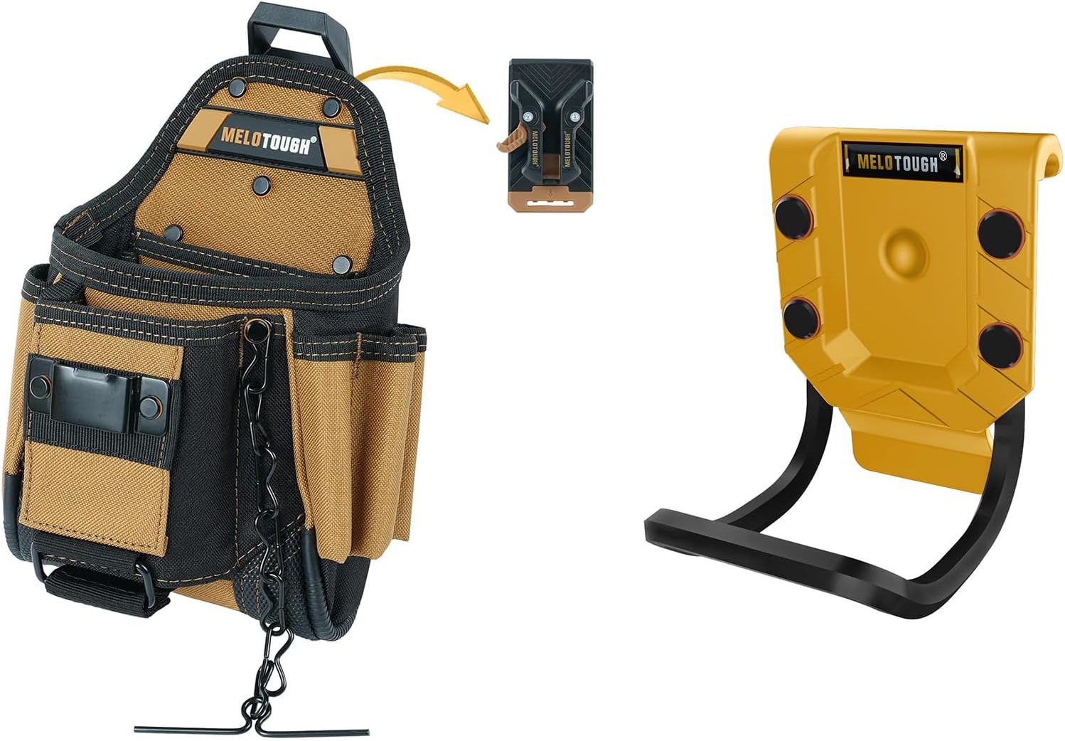 MELOTOUGH Small Electrician Tool Pouch Tool Belt Pouch with Belt Clip Attachment 9 Pockets Tradesman Tool Bag Pouch,Hammer Holder for Tool Belt, Hammer Holster, Hammer Loop, Hammer Belt Holder