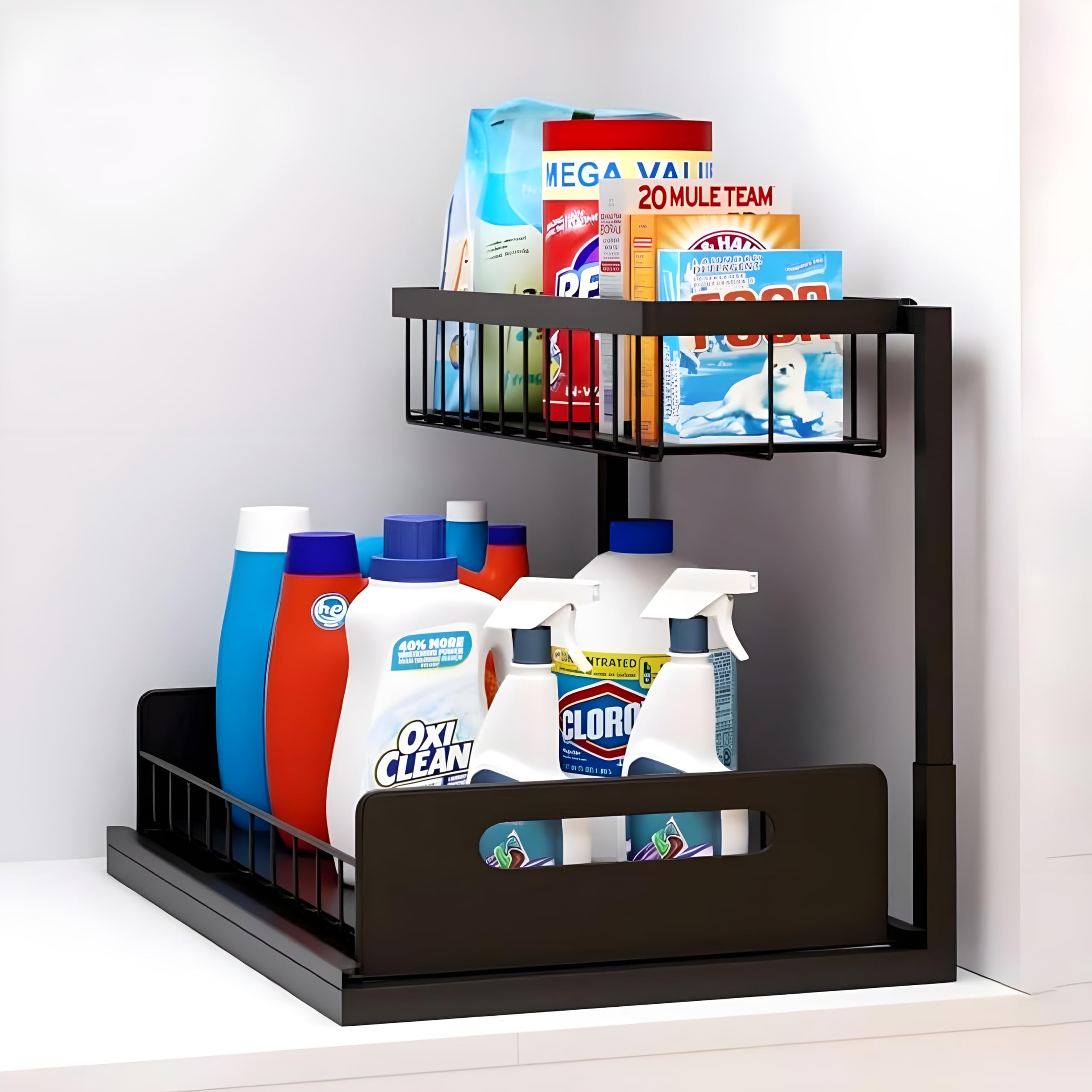 Under Sink Organizer, 2 Tier Pull Out Cabinet Organizer, Slide Out Sink Shelf & Cabinet Organizer, Under Sink Storage for Kitchen Bathroom Cabinet