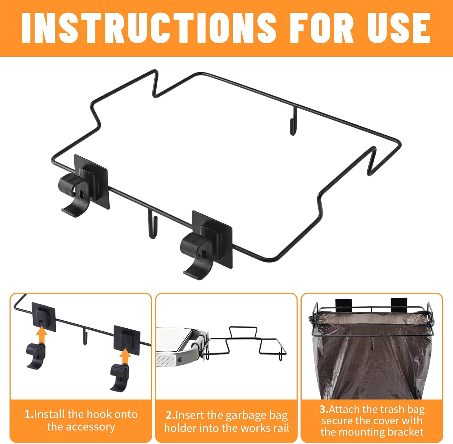 Organizer Kit for Weber Grills Includes Paper Towel Holder Garbage Bag Holder Condiment Caddy and Four Tool Hooks, Grill Accessories for Weber Side Rail