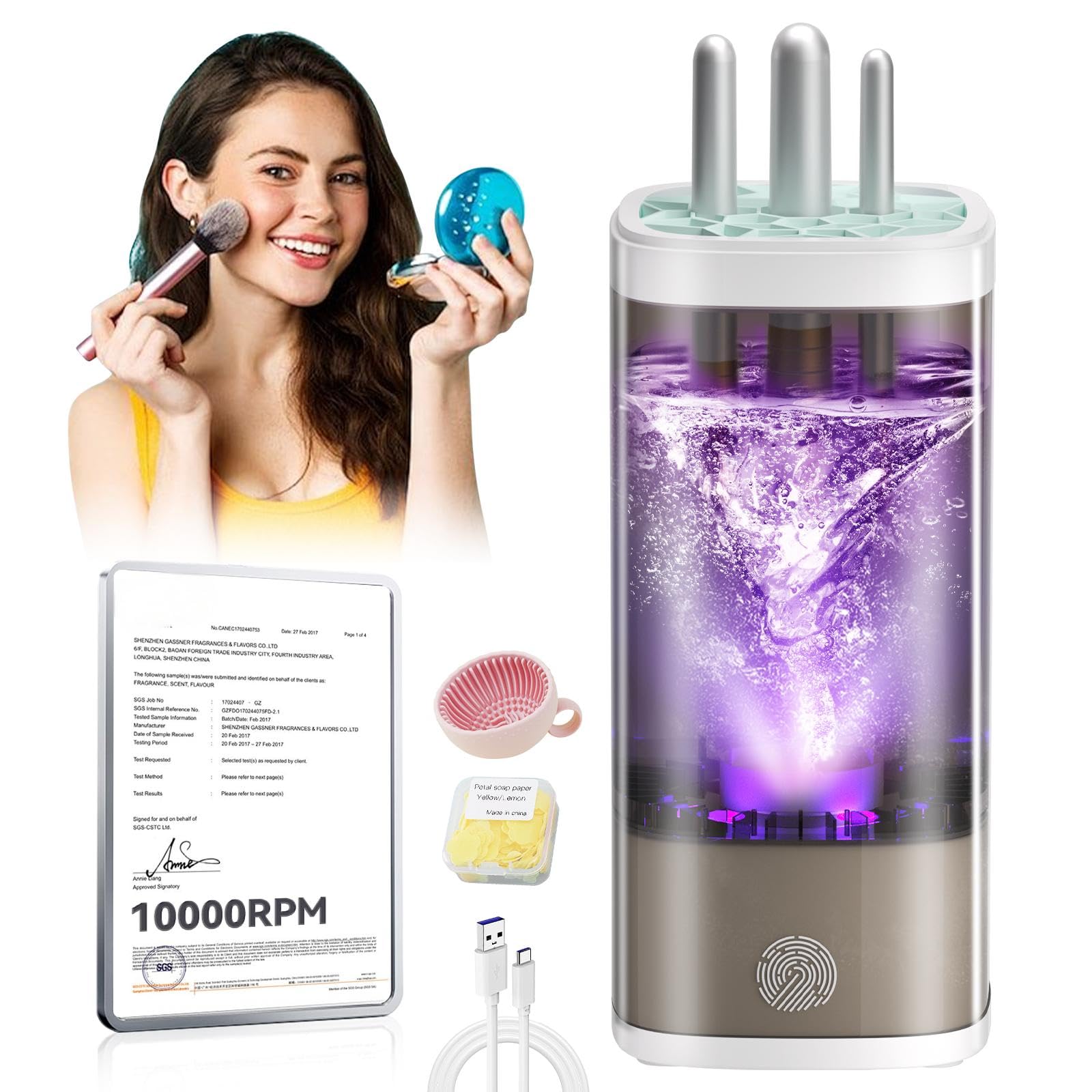 Photo 1 of 2026 Upgrade Makeup Brush Cleaner Cosmetic?Industry NO.1-12x Cleaning Power?Makeup Brush Cleaner Machine?SGS Certified - 0 Dust? Make Up Brushes Cleaner,Suitable for all Brush?New
