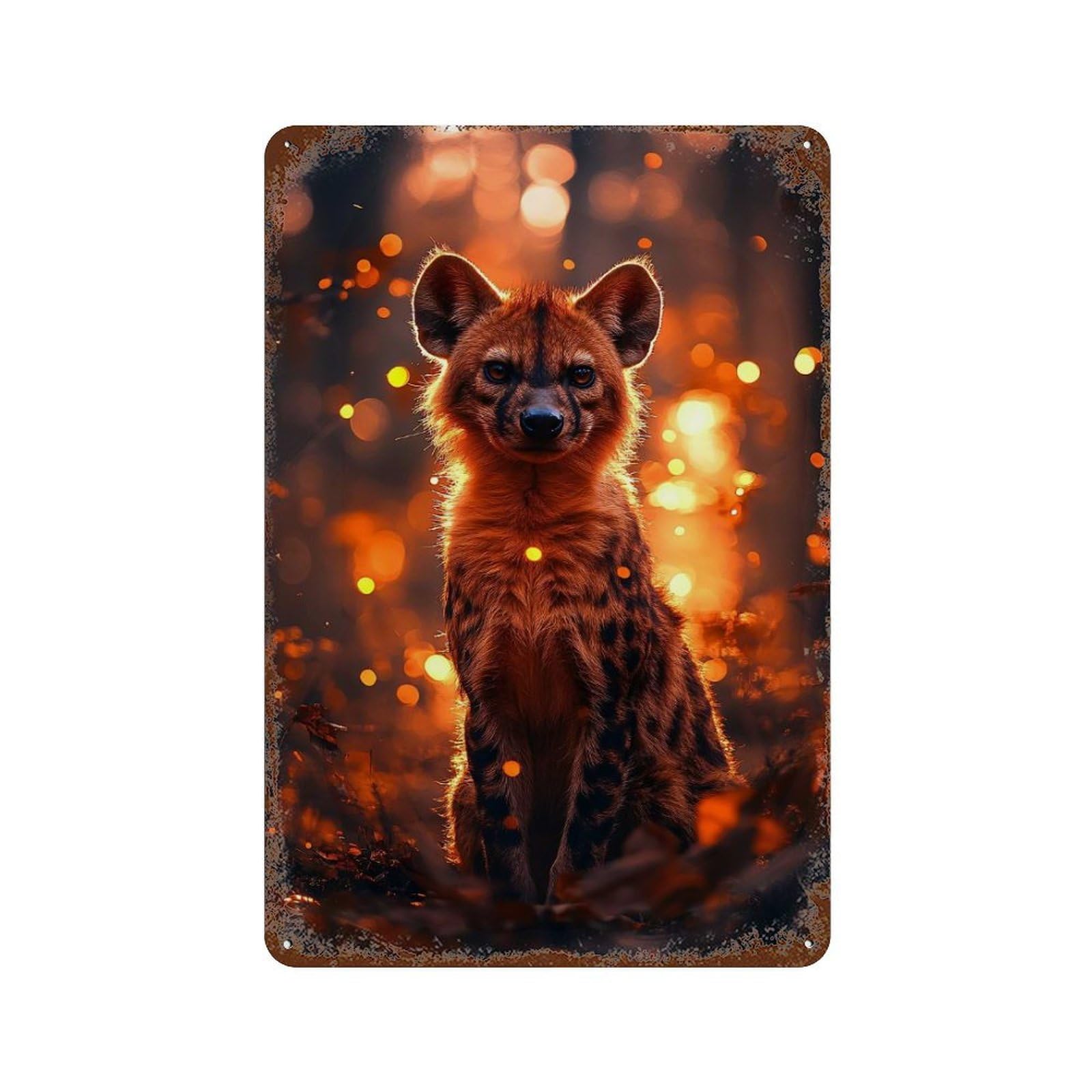 Garage Style Hyena Portrait in Forest Rusty Metal Tin Sign 11.8"x7.9", Classic Wall Plaque for Bar And Workshop