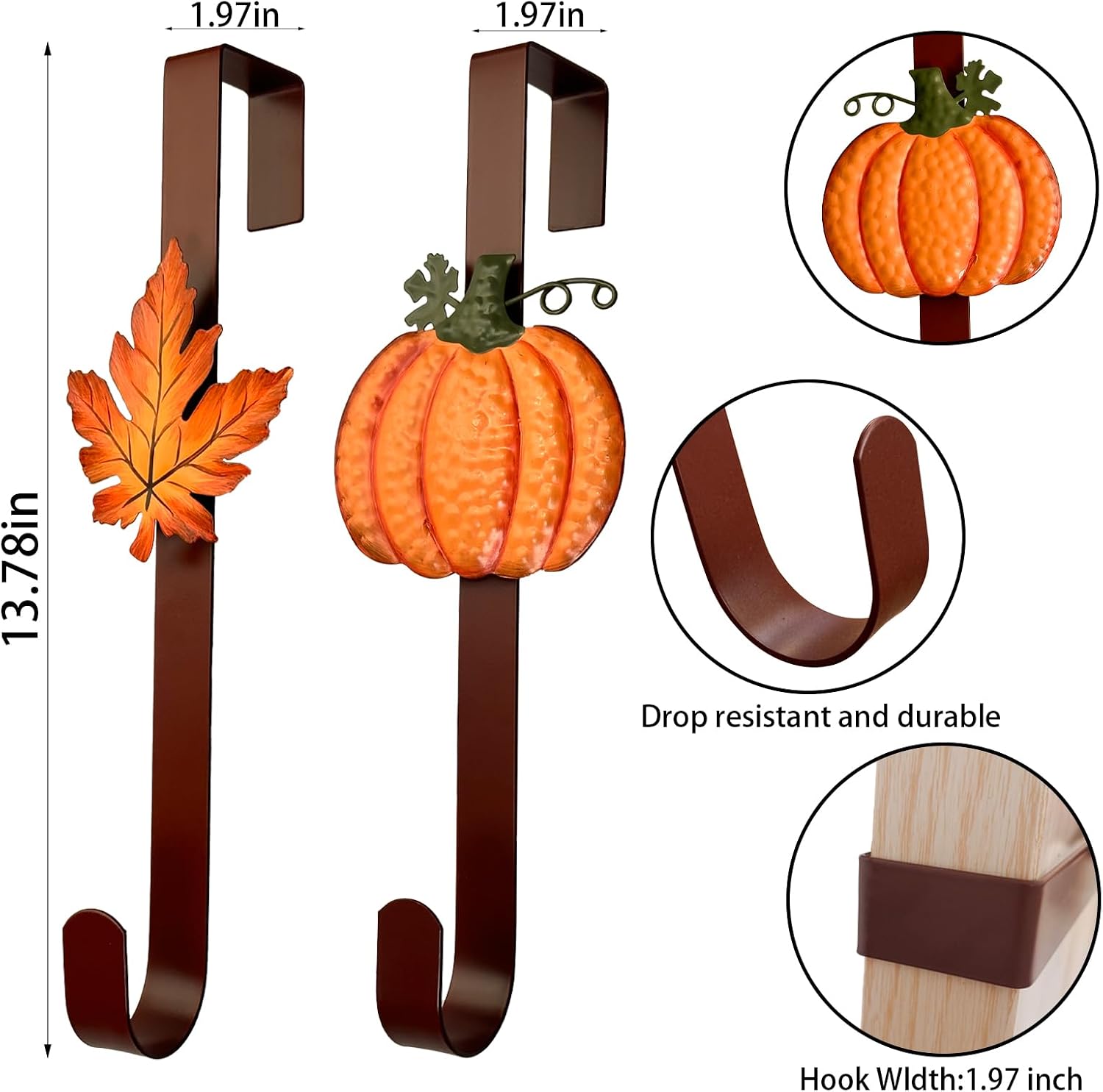 2 Pack Metal Fall Wreath Hanger, Pumpkin&Maple Leaves ，Burgundy