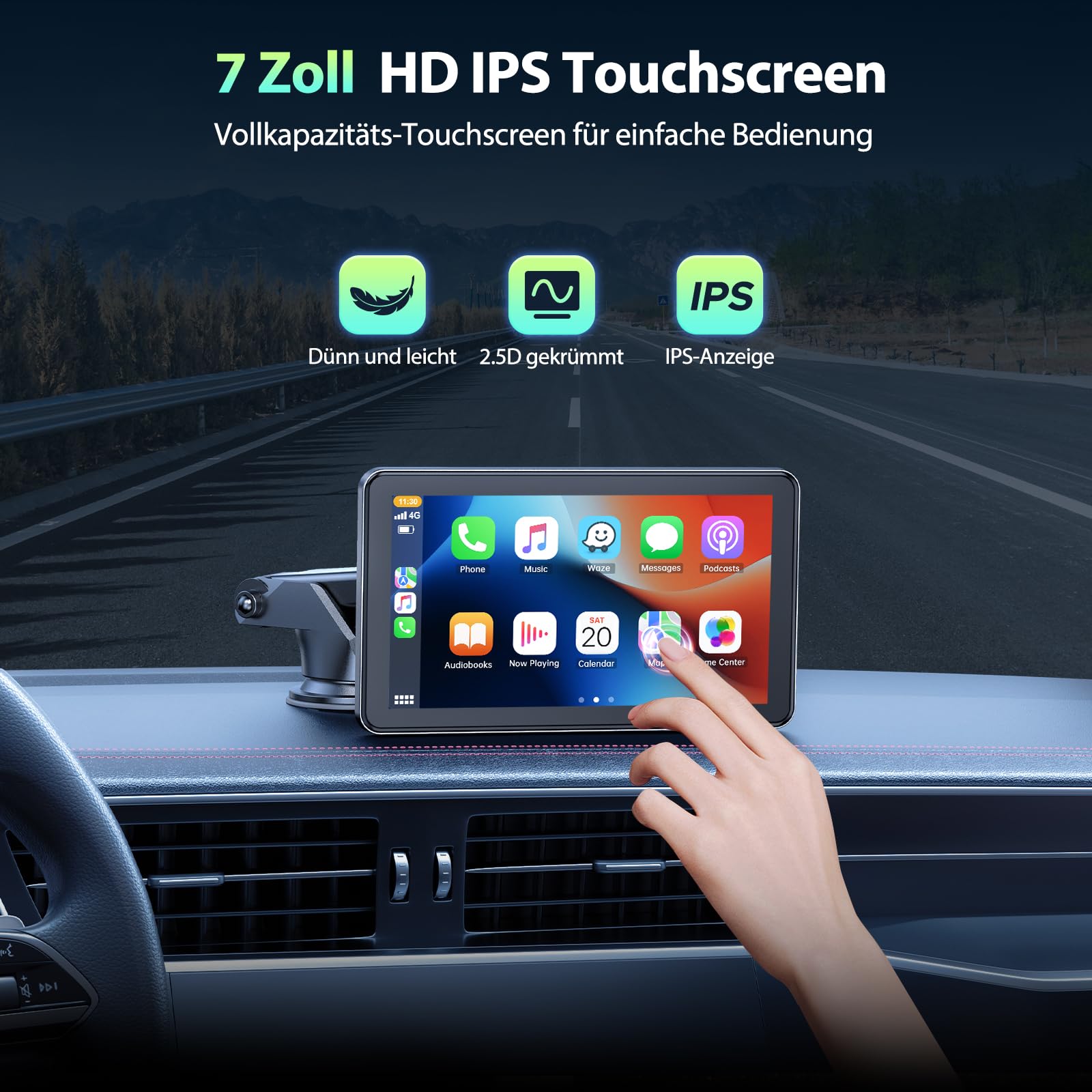 LAMTTO Pantalla Inalámbrica Carplay para Coche con Carplay y Android Auto Inalámbrico 7 Pulgadas Pantalla Coche Portátil Radio Car Play con Bluetooth/Mirror Link/Asistencia de Voz/Navegación/FM/AUX
