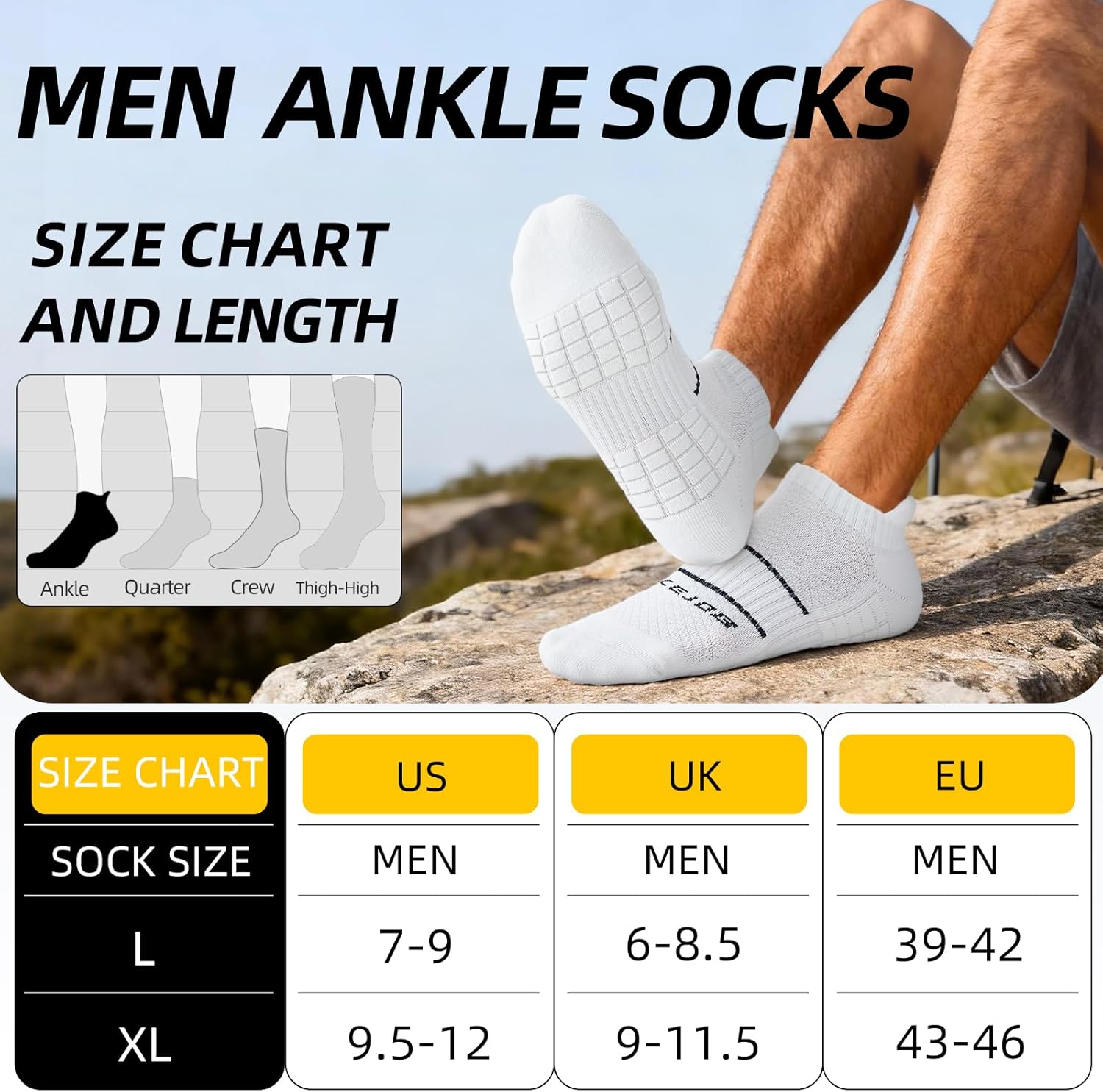 Ankle Socks For Men Size 9-13,Cotton low cut Socks,Compression Athletic Sport for Running Hiking Cycling With Heel Tab