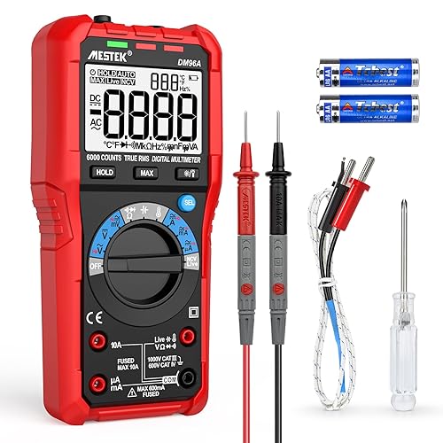 MESTEK Probador de voltaje de multímetro digital Voltímetro TRMS 6000 cuentas de rango automático Ohm Volt Amp Meter Medición de voltaje CACC