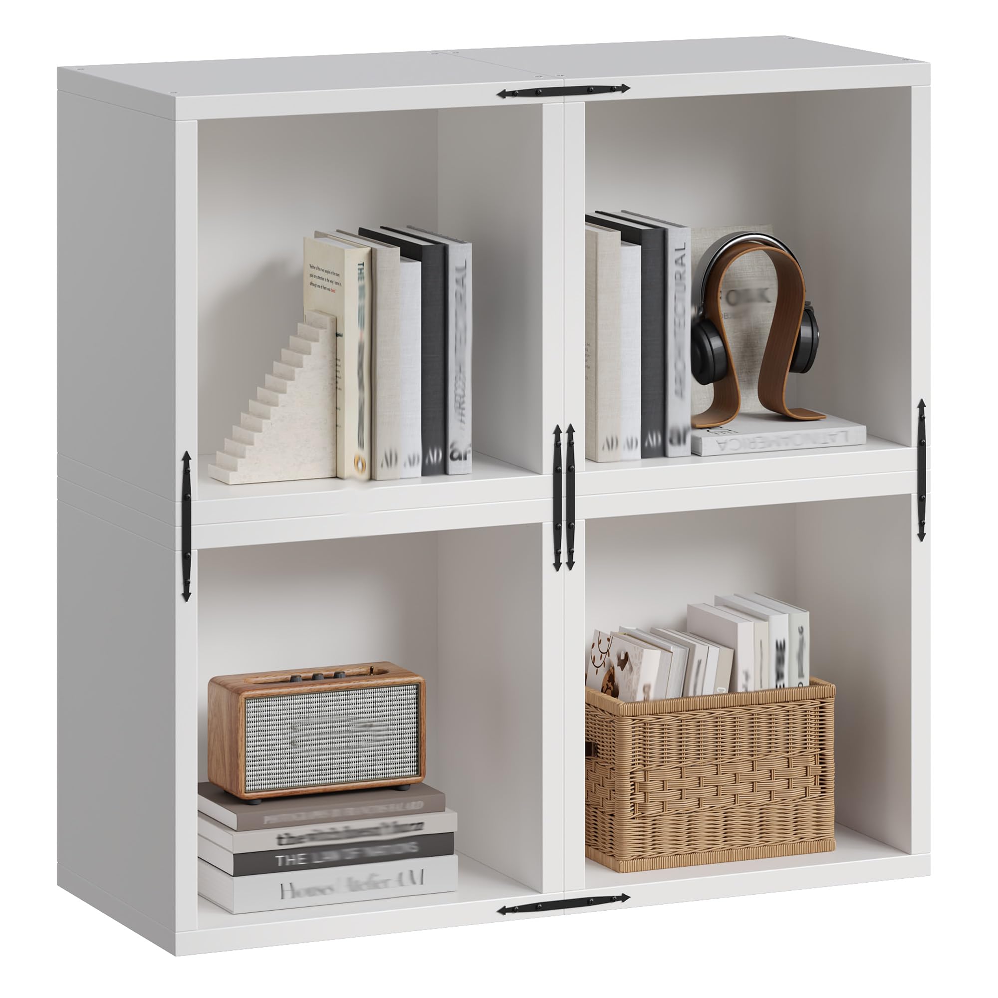 Homkdom 4 Cube Bookshelf Organizer, DIY Wooden Open Book Shelf with Anti-Tip Design, Cube Book Shelf for Bedroom, Office, Dorm, White