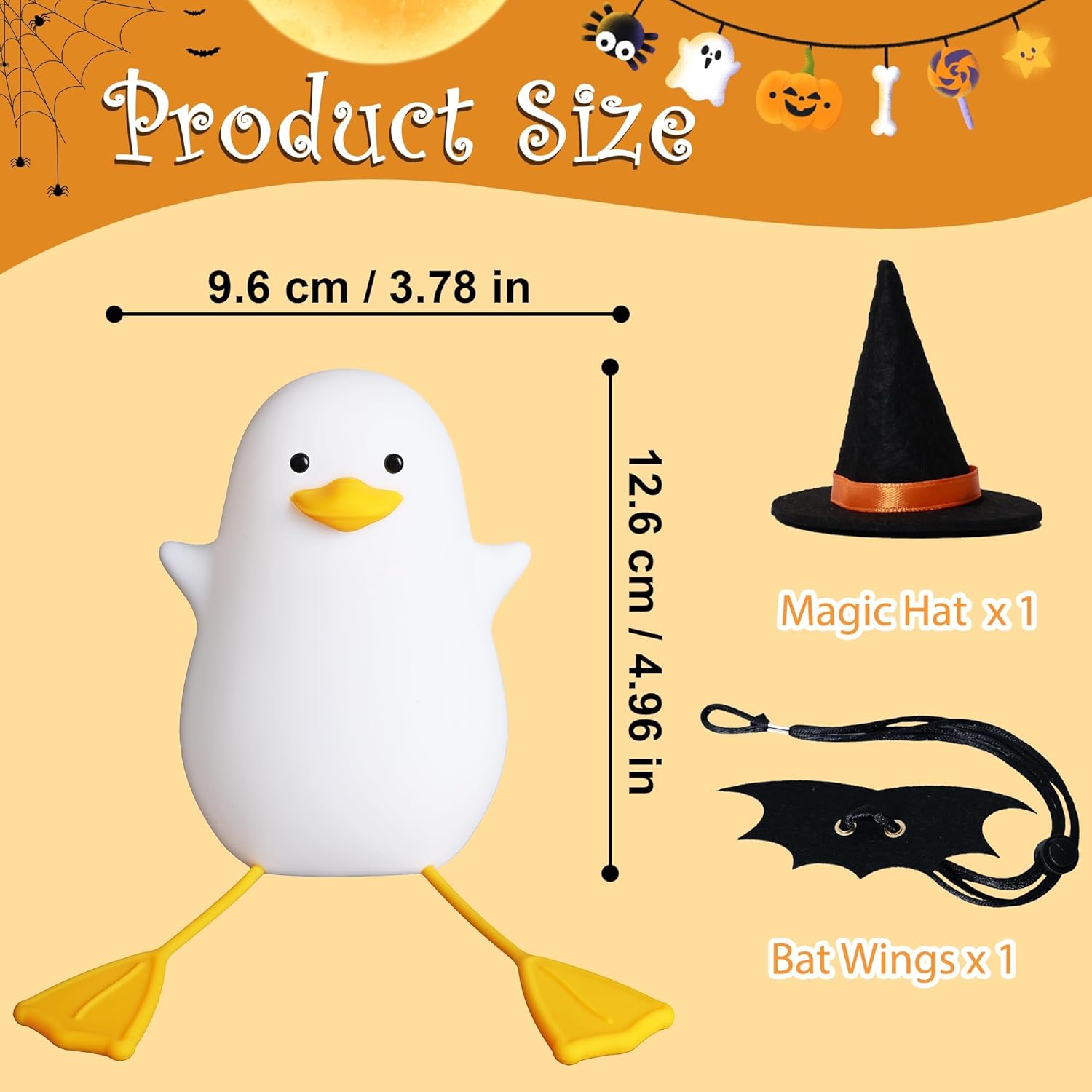 Attivolife Duck Night Light for Kids, LED Bedside Table Silicone Lamp, Timer Dimmable Animal Magician Touch Control Nursery Portable, Halloween Birthday Gift for Boy Girl (Bat Wing)