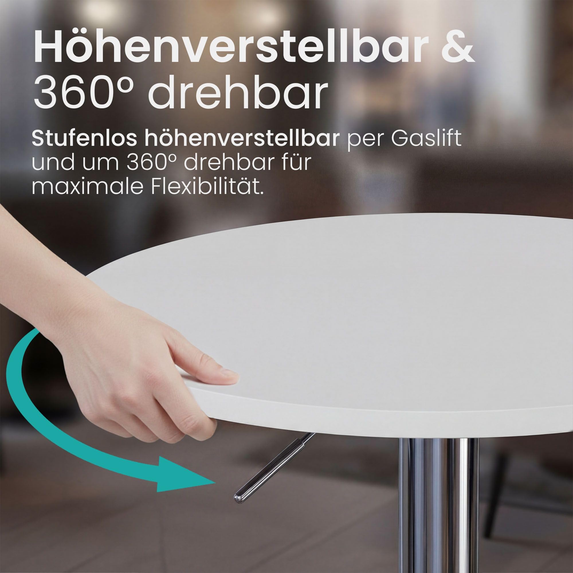 CLP Stehtisch rund 60cm Lamoni, Bartisch stufenlos höhenverstellbar, 360° drehbar, Bistrotisch mit stabilem Metallgestell und Bodenschutz, Farbe:weiß, Form:rund