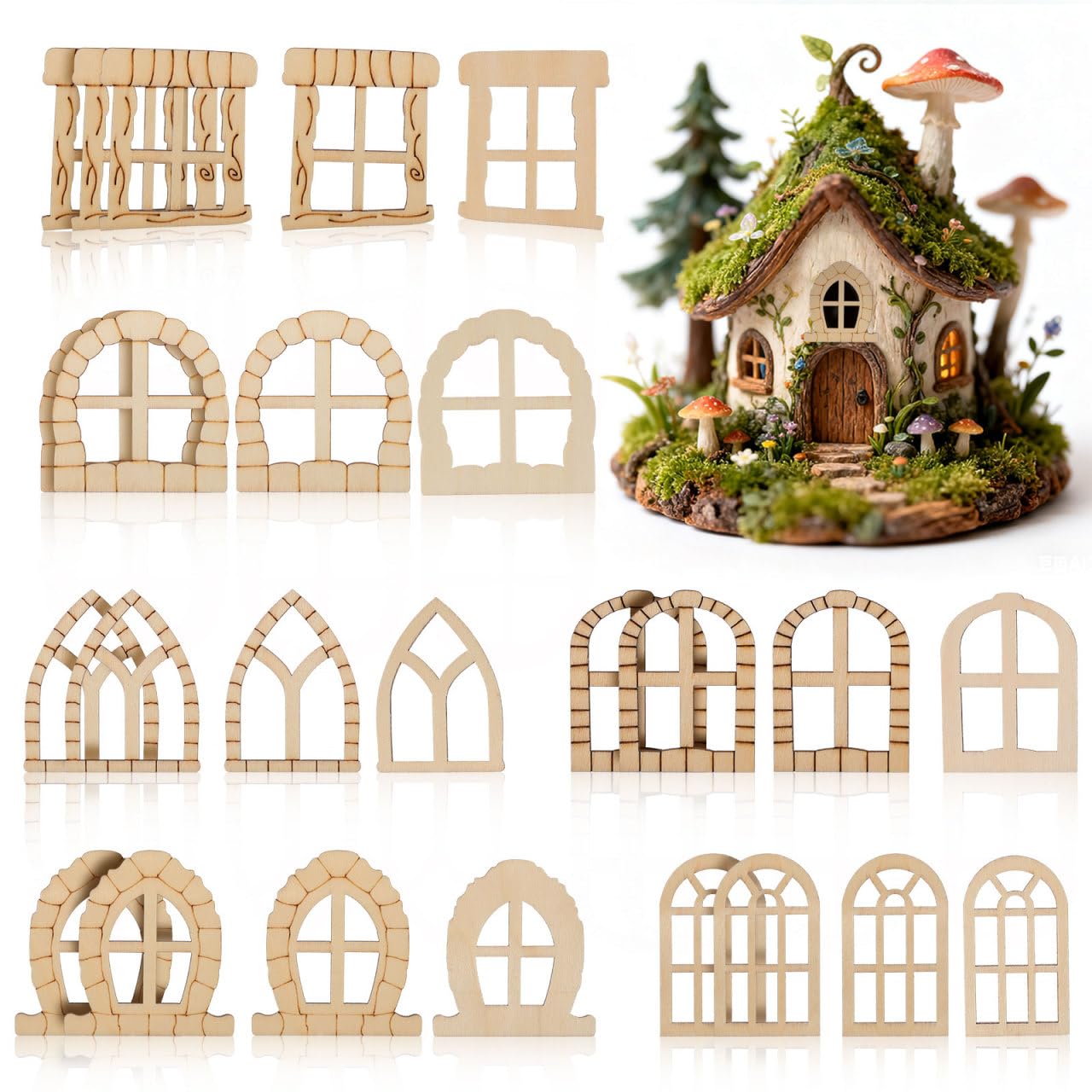 Alipis Mini Wooden Doors and Windows Set, 25-Piece Unfinished Dollhouse Decor for DIY Craft Painting, Fairy Garden and Miniature Scene Accessories, 5. 9 x 5. 5 x 0. 2 cm