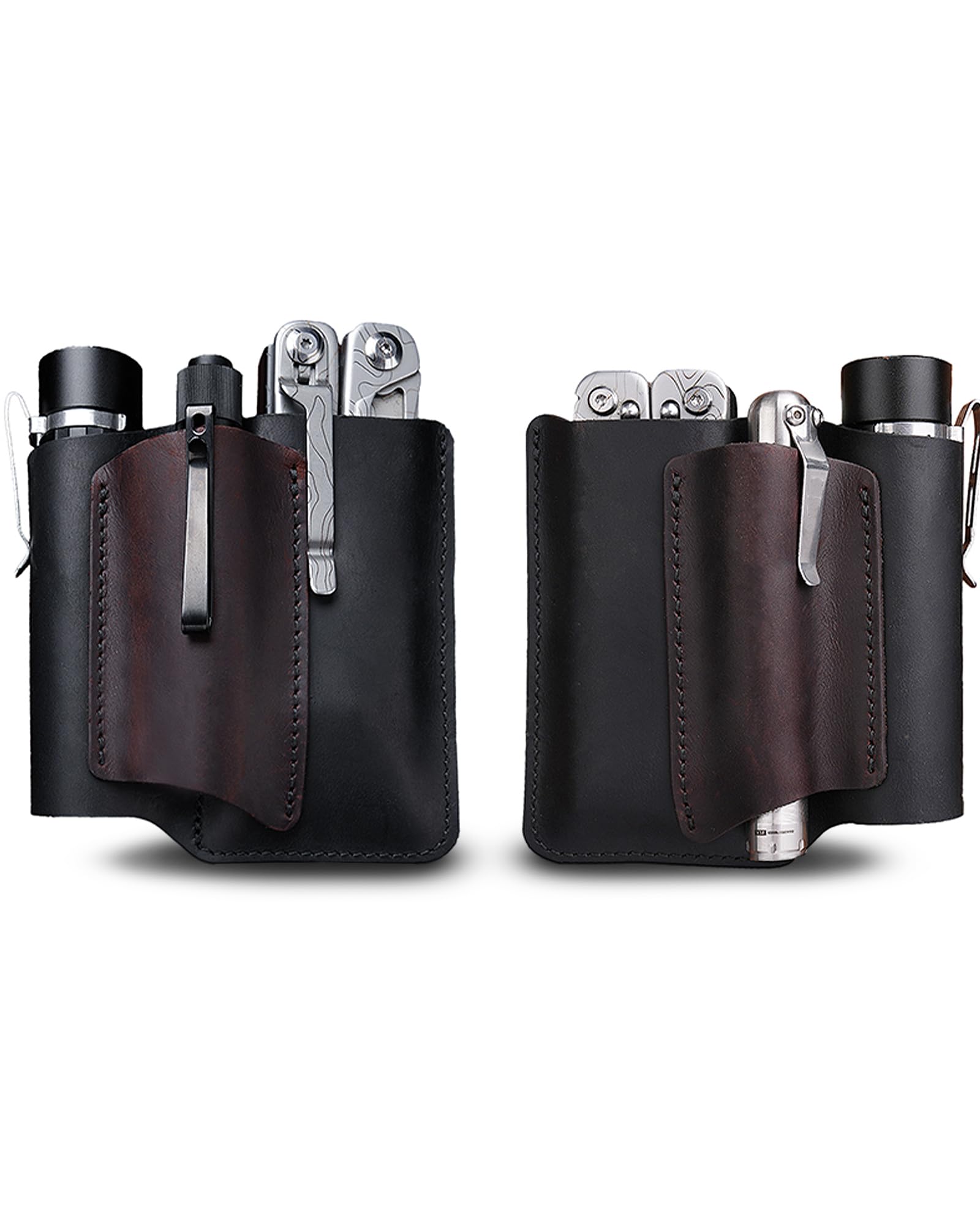 Étui EDC en Cuir VIPERAED PJ38, étui Multifonction en Cuir à 4 Poches, étui EDC Portable pour Homme, Lampe de Poche, Stylo, Couteau de Poche Pliable, Outil Multifonction