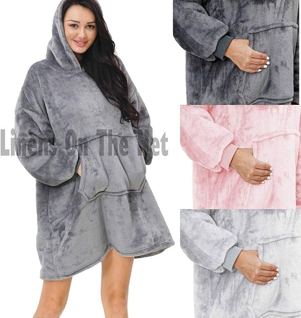Deluxe Range Of Adult Sherpa Hoodie Charcoal Blankets, Oversize Wearable Velvet Hooded Jacket With Ultra Soft Sherpa Fleece Lining, Elastic Cuffed Sleeves, Large Front Pockets, Super Warm