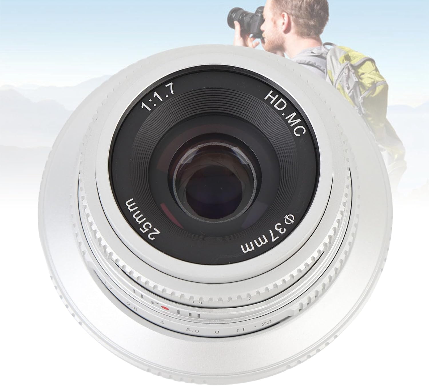 25mm F1.7 Large Aperture Lens, Vintage Swirling Effect Manual Focus for APS-C RF Mount Cameras, 37.5mm Equivalent Length - Silver