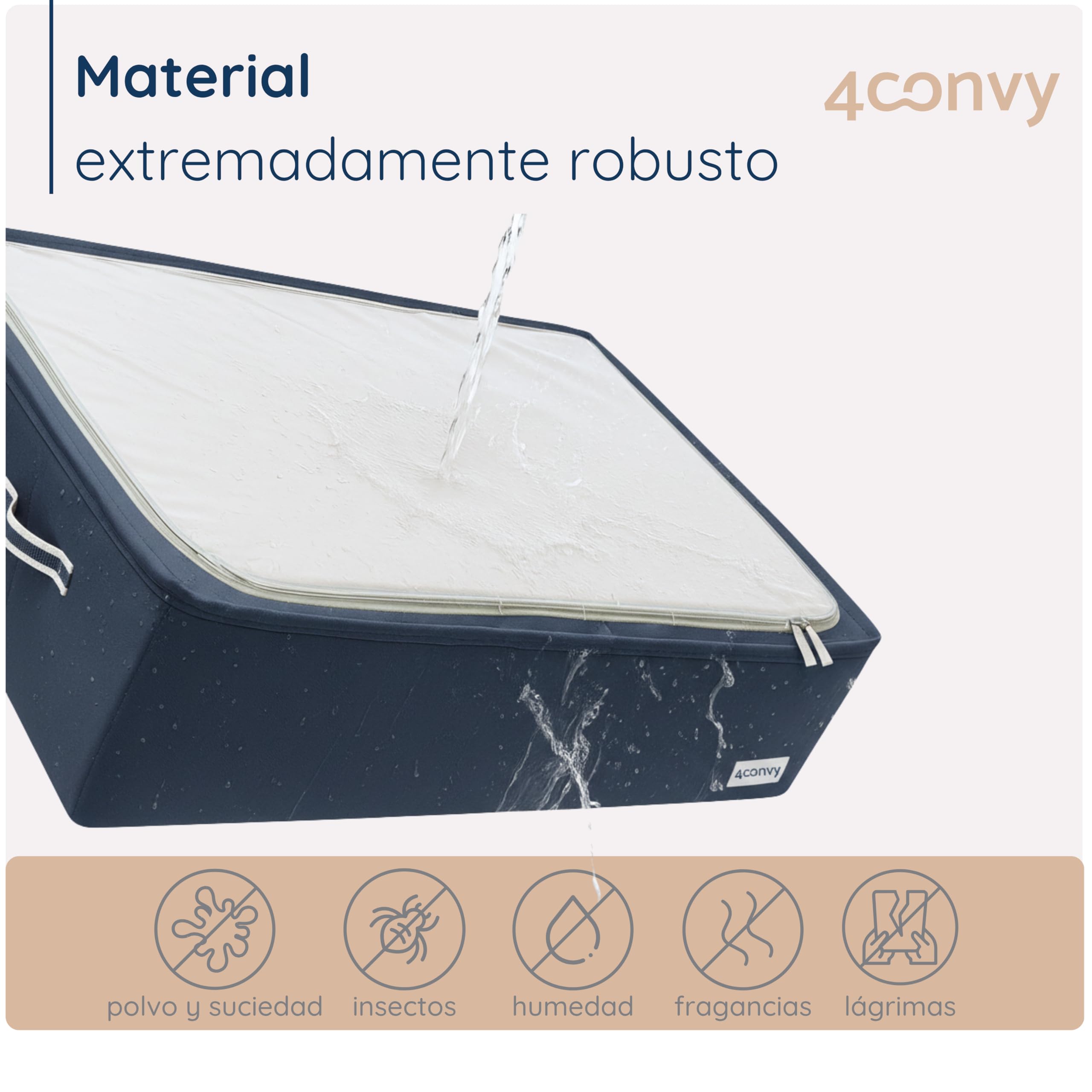 4CONVY Cajas de Almacenaje debajo de la cama con Cremallera y Marco de Metal - Bolsas para Guardar Ropa, Mantas y Edredones con Ventana Transparente - Cajas Organizadoras de Ropa Apilable - 2x68L