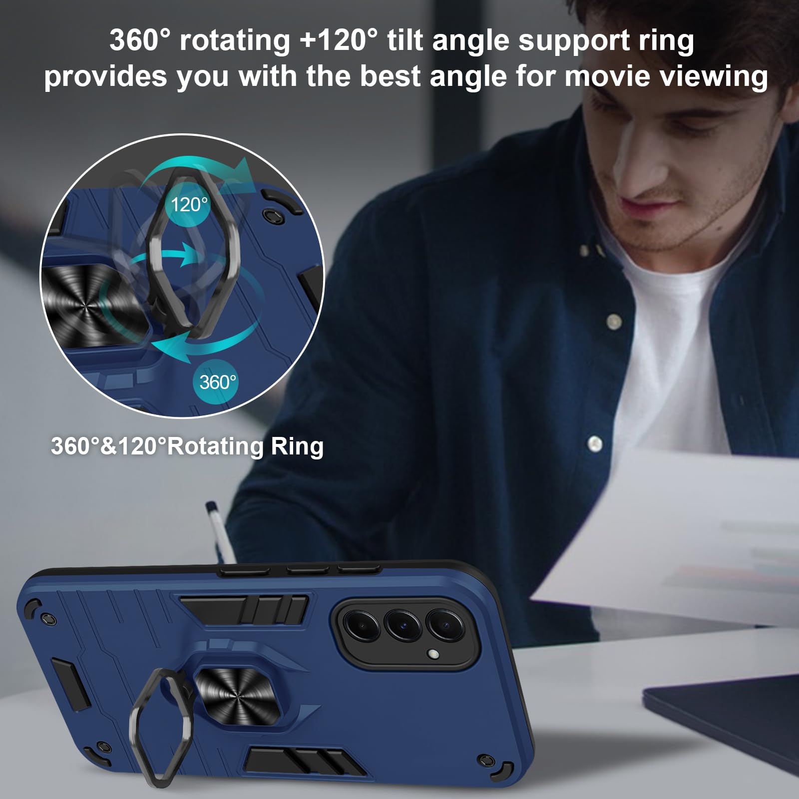 Funda para CMF Phone 2 Pro, Carcasa Antigolpes con Soporte anular metálico, Case Protectora de Grado Militar, Negro — view 1226