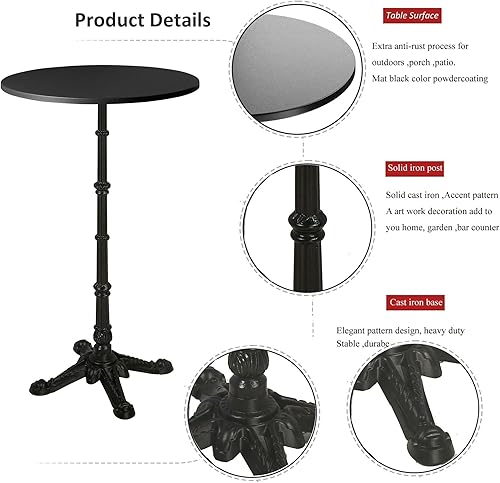 Miniatura 6 de Topower Mesa retro industrial de la barra del arrabio del negro de la altura del top 43,3" del metal redondo 23,6"