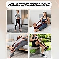 Vista 5 de Banda de resistencia de fitness con asas, banda de resistencia elástica numérica, banda de estiramiento de pilates de 8 segmentos, bandas ajustables