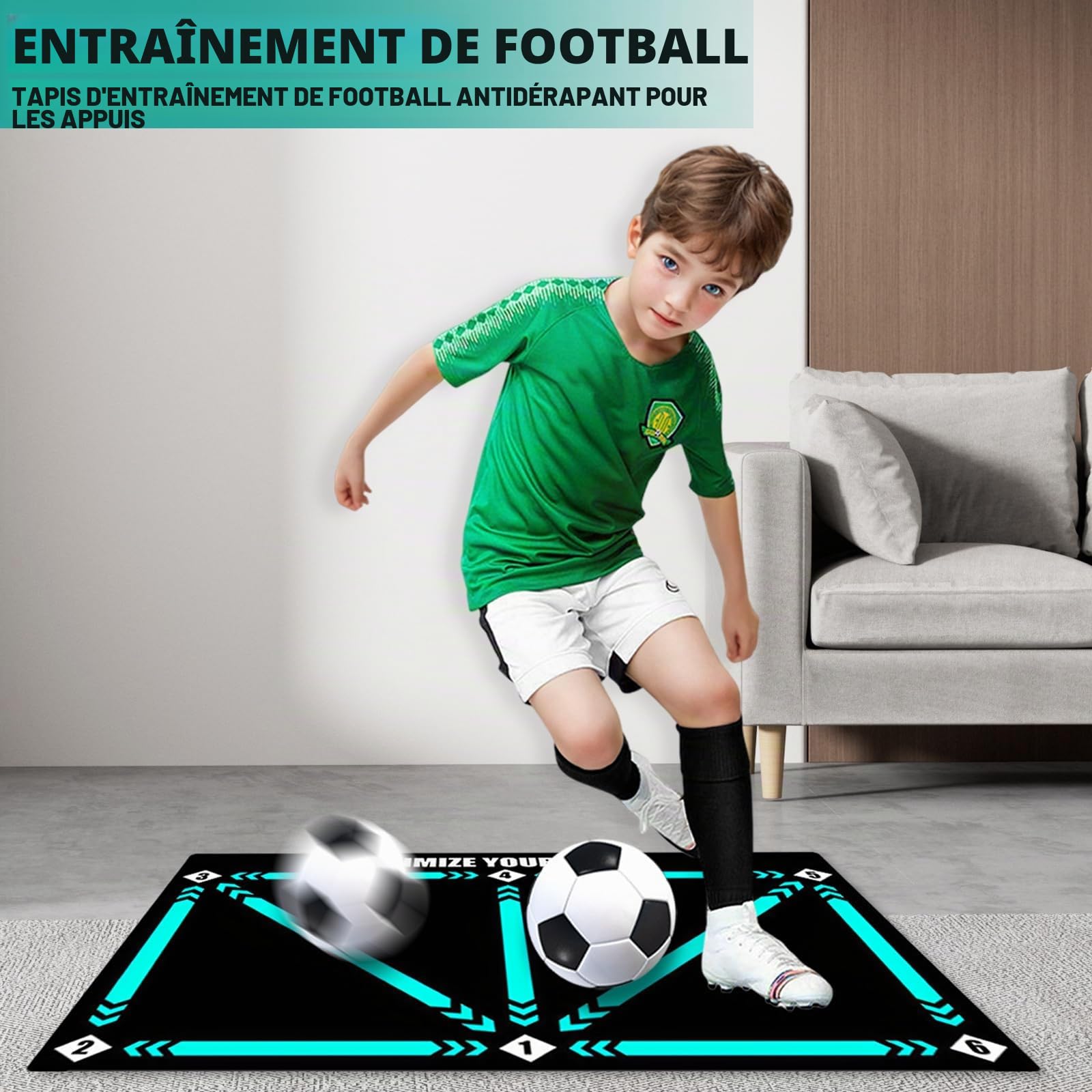 90x60 CM Tapis Entrainement Foot Contrôle de Ballon de Tapis d'entraînement de Football Tapis Entraînement Foot Connecté pour Enfant Adulte