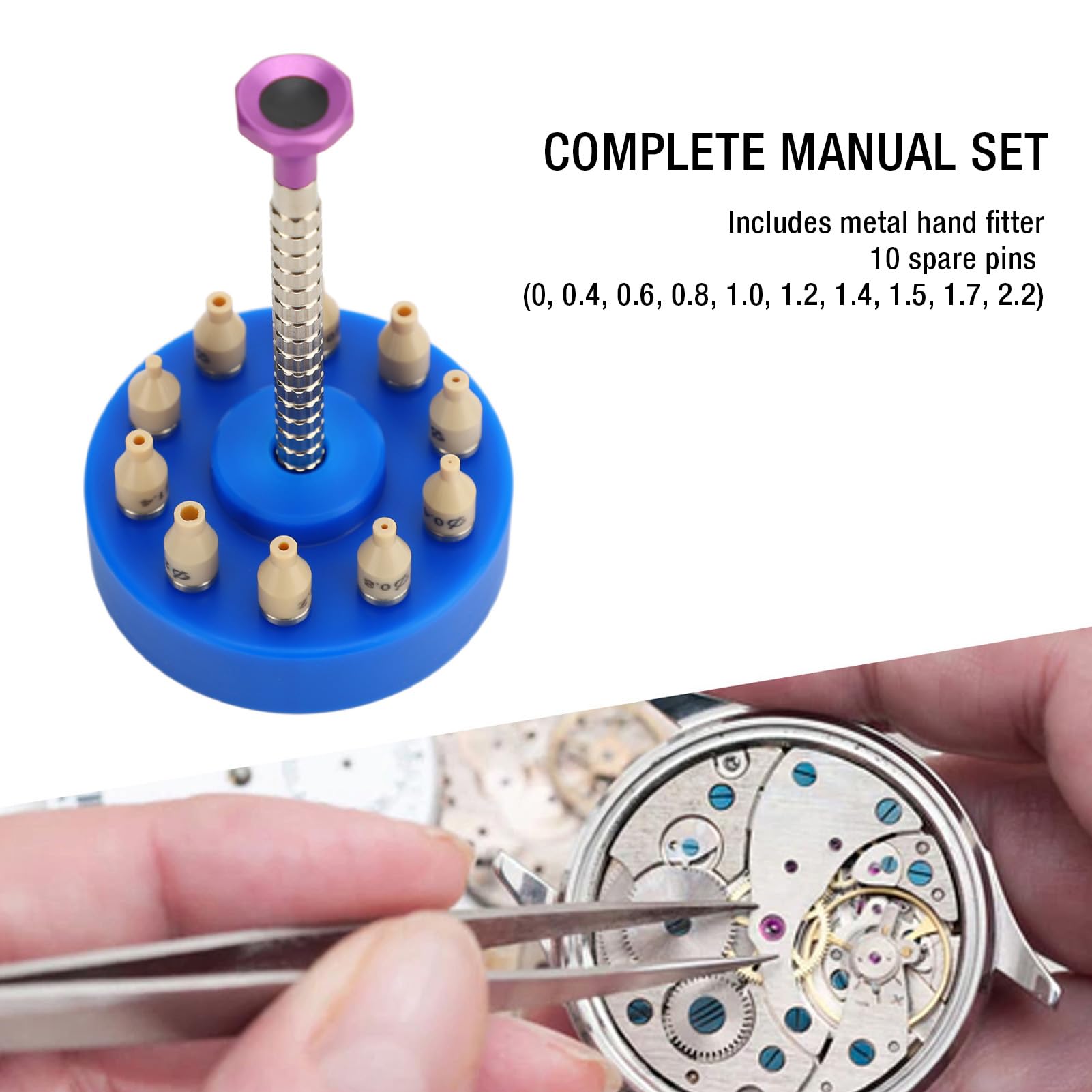 Brrnoo Outil de fixation pour aiguilles de montre, 10 tailles différentes, ensemble de presses pour horloger, bleu