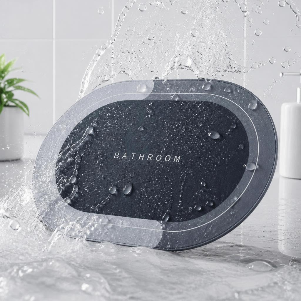 Madam Goverdi Kolay Kuruyan Banyo Paspası duştan sonra ıslak zeminlerde kaymayı önleyerek banyonuzu temiz tutan su emici oval mat 58x37 cm