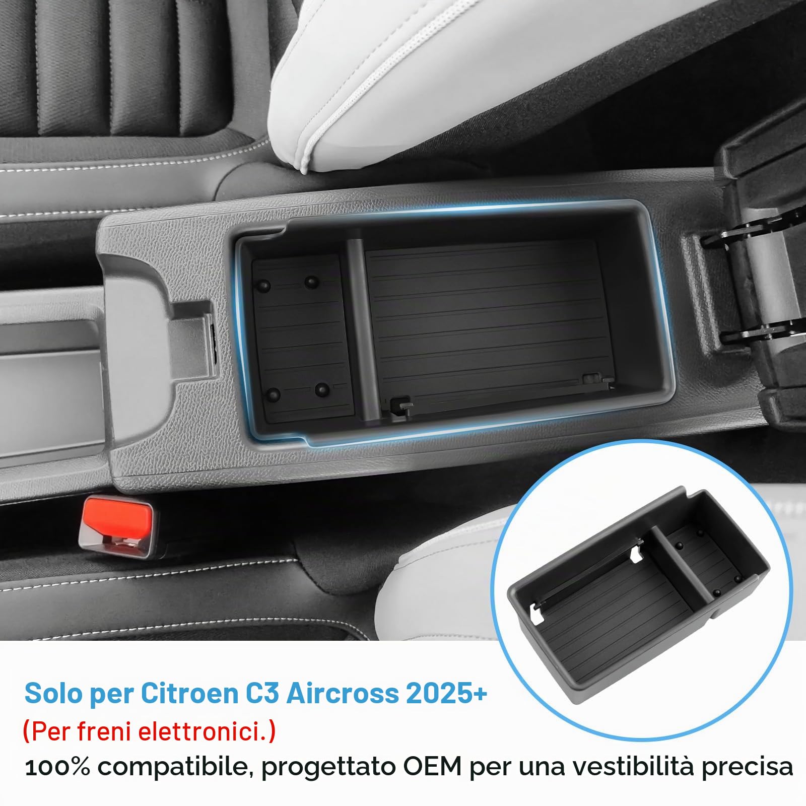 Vano Portaoggetti per Braccioli Compatibile con Citroen C3 Aircross 2025 2026(Freno Elettronico), Scatola Portaoggetti del Console Centrale, Accessori Citroen C3 Aircross Organizer