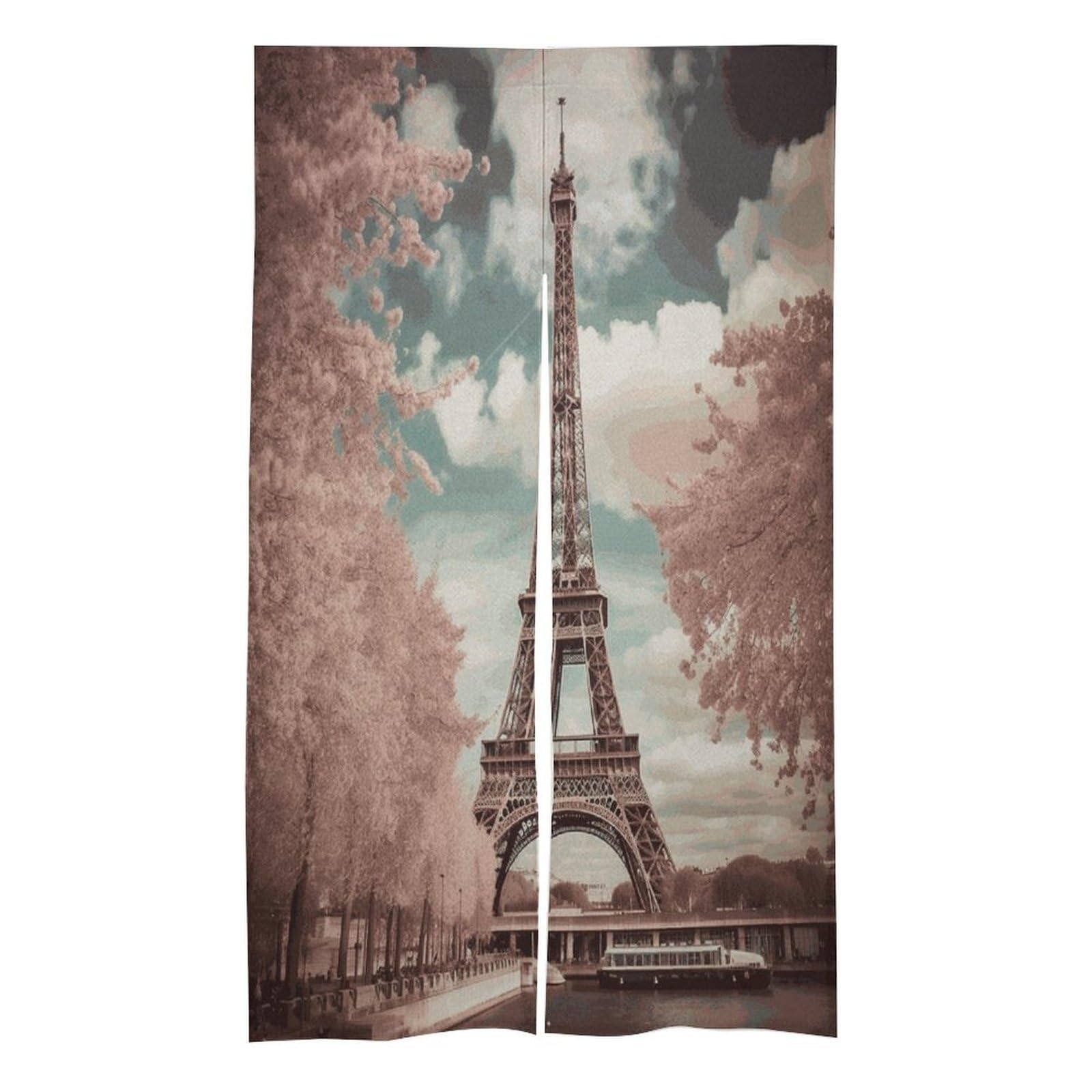 FekiLoot Vintage Style Eiffel Tower Paris Door Curtain for Doorway Privacy French Style Theme Blackout Curtain Splice Thermal Insulated Door Cover Rustic Room Divider Home Decoration 17W X 57L in