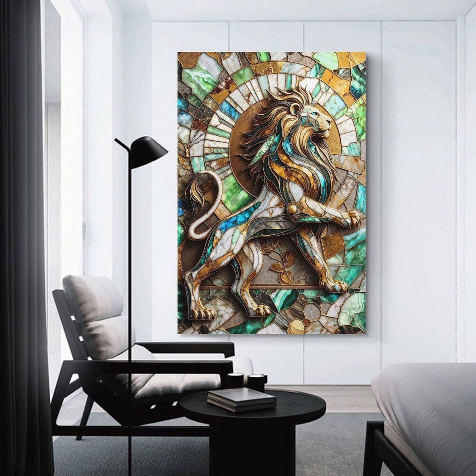 Junmoney Unframe-Abstract Lion Kintsugi Art Abstract Lion Kintsugi Art Wall Decor Canvas Print 24X36inch(60X90cm), For Lounge, Study, Hallway Or Flat Walls, Decorative Artwork With Broad Appeal