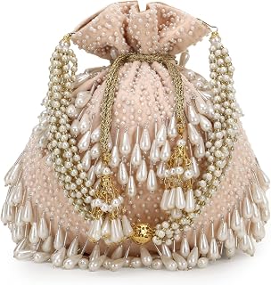 Anekaant Droop Pearl Embellished Velvet Potli Bag for Women | Perfect For Wedding & Festive Purse Price In India