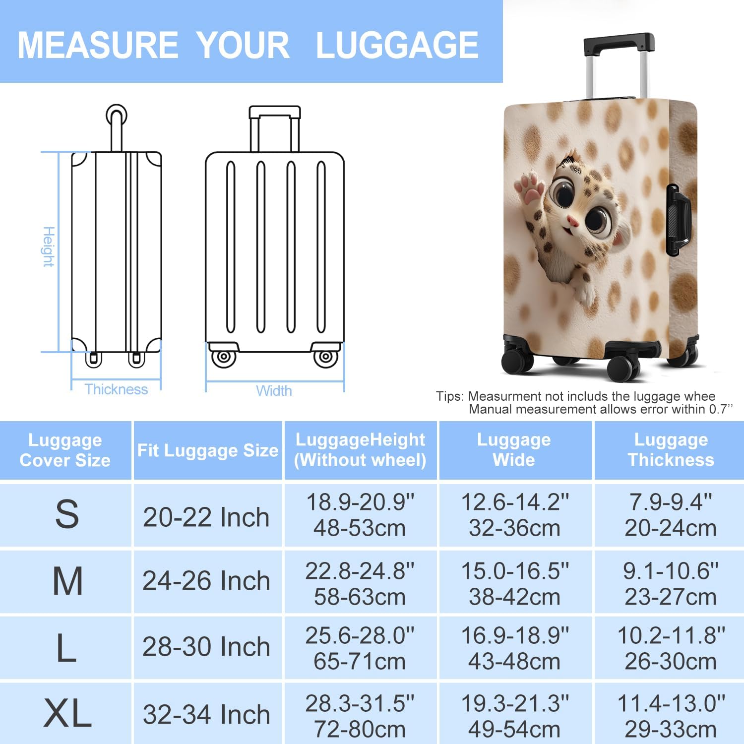 Leopard Luggage Cover Washable Suitcase Cover Protector Fit 28-30 Inch Luggage Durable Travel Bag Cover with Zipper Closure L