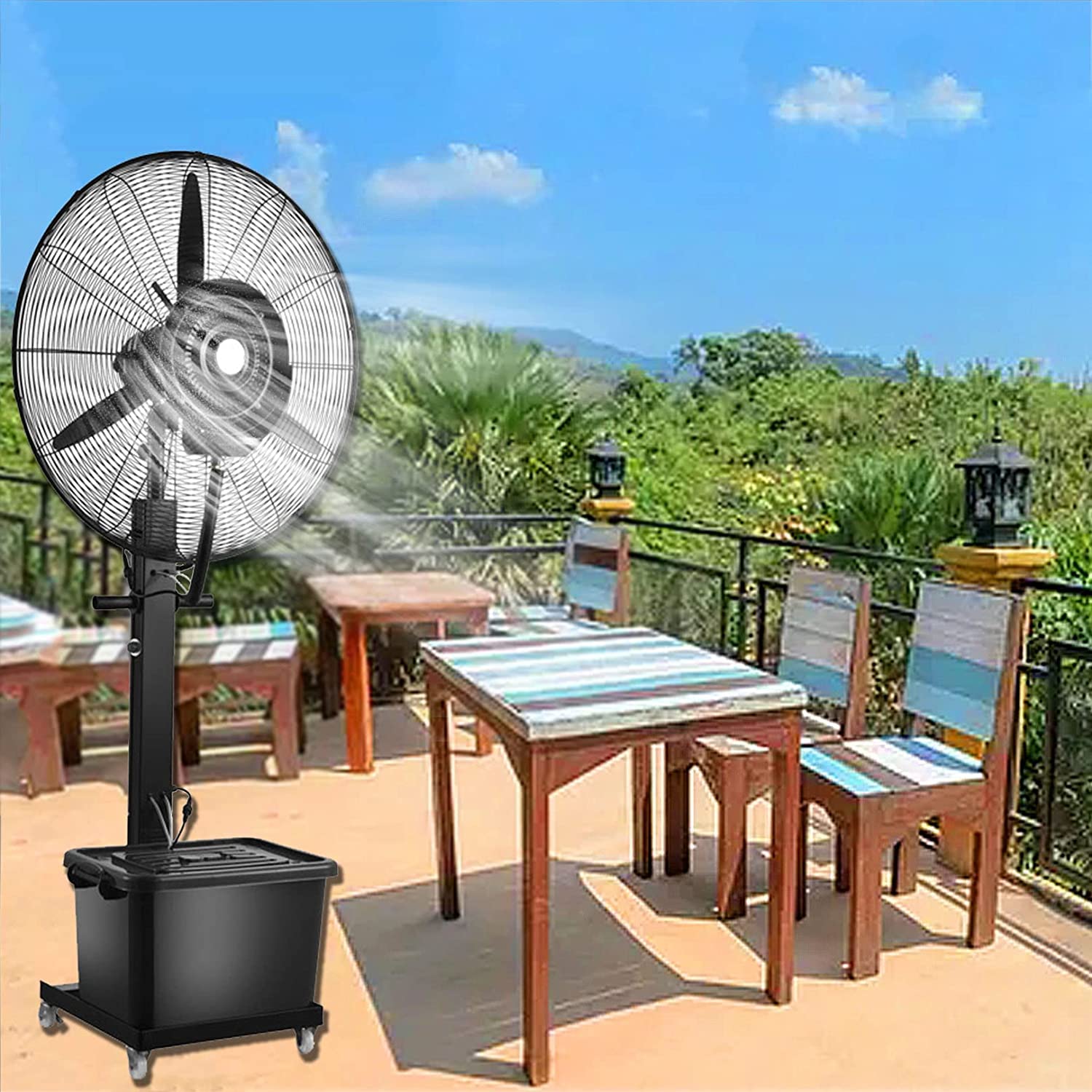 asdchZen Oscillating Misting Fan, Standing Pedestal Fan For Cooling, 43L Tank, 3 Speeds, Cool Your Shop, Garage, Barn, Workspace
