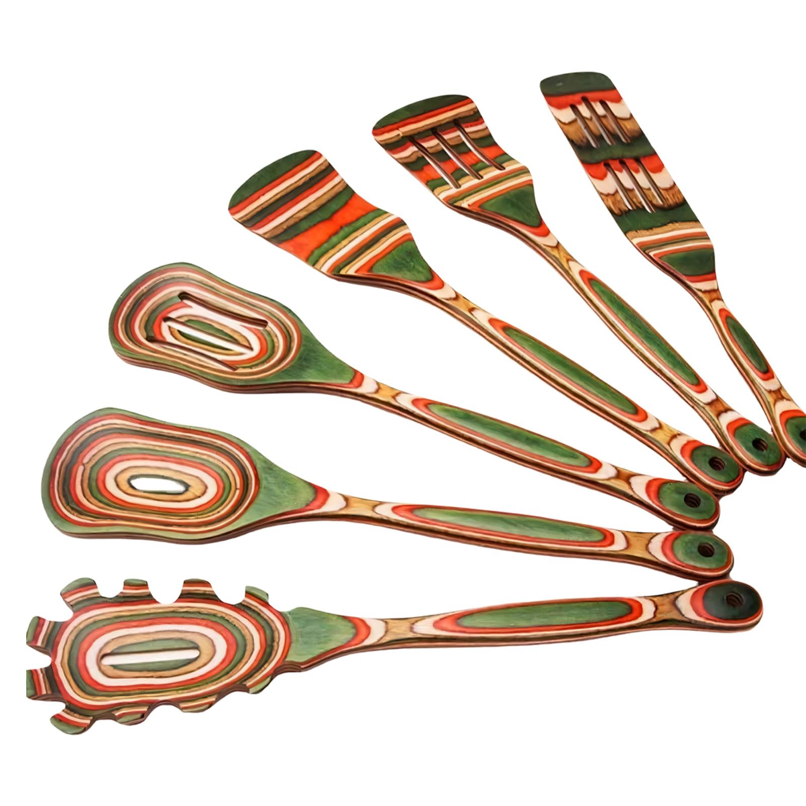 Shntig Wood Cooking Utensil Set for Nonstick Cookware, 6 Piece Laminated Wood Utensils with Long Handles for Stirring, Lifting and Serving