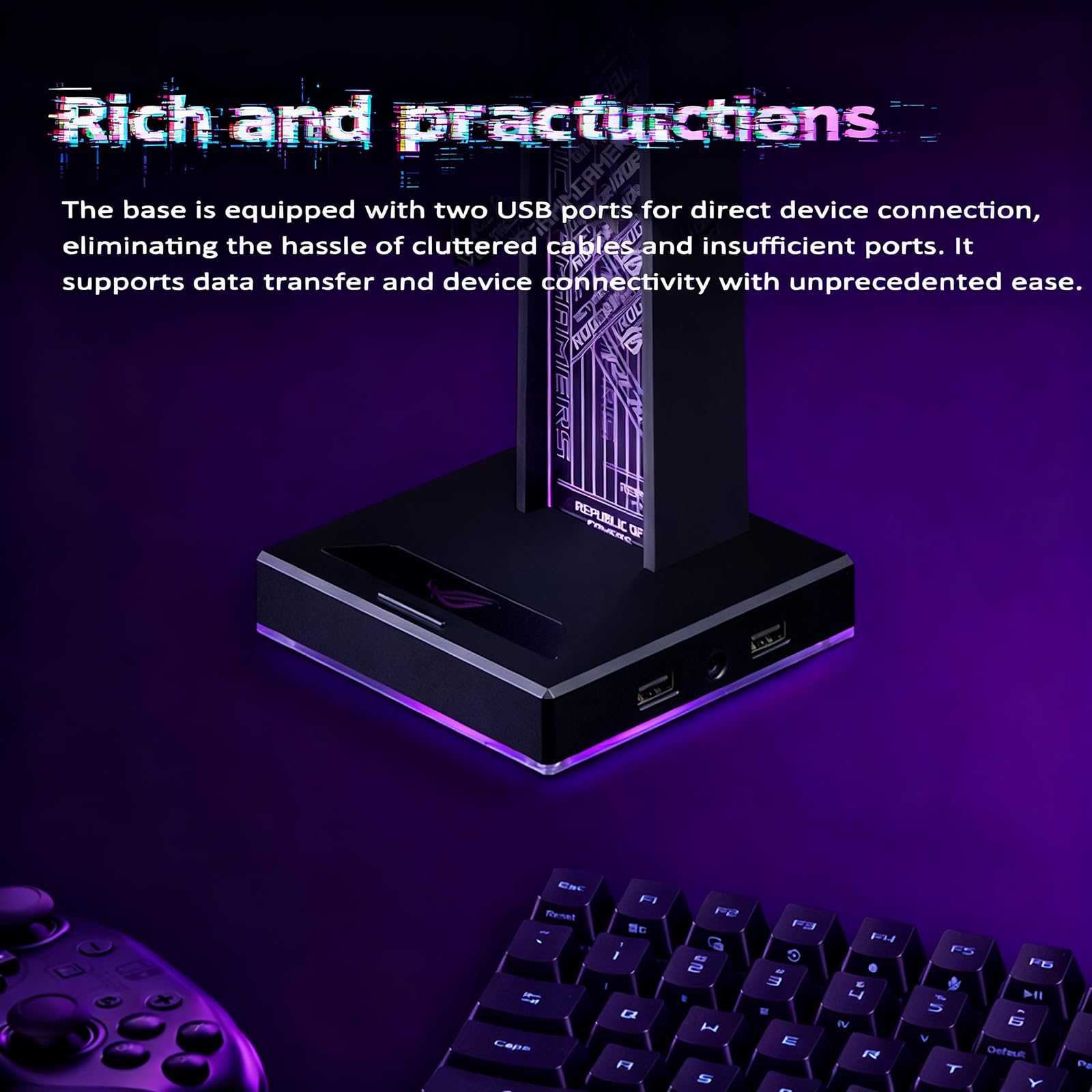 Supporto per cuffie da gioco, supporto per cuffie LED RGB con porta USB e audio, supporto touch, 10 illuminazione RGB commutabile - Accessori per giochi per computer