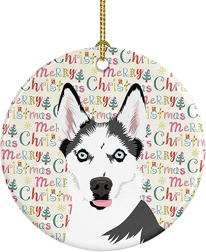 Miniatura 164 de Caroline's Treasures Adorno navideño de husky siberiano en blanco y negro #2 de cerámica para árbol de Navidad, decoración colgante para el hogar,