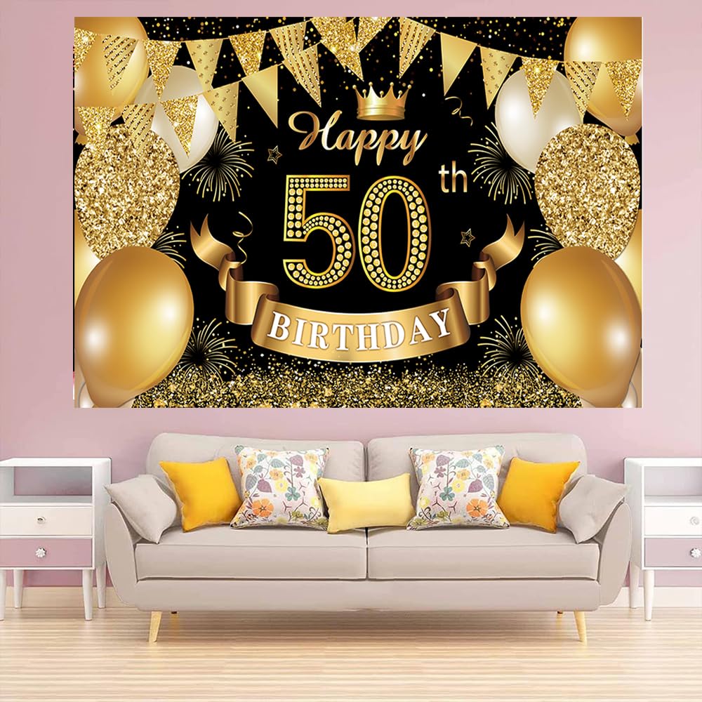 Happy 50th Birthday Banner - Gold Glitter Garland For Milestone Party Decor (5 Meter Length) - View #6