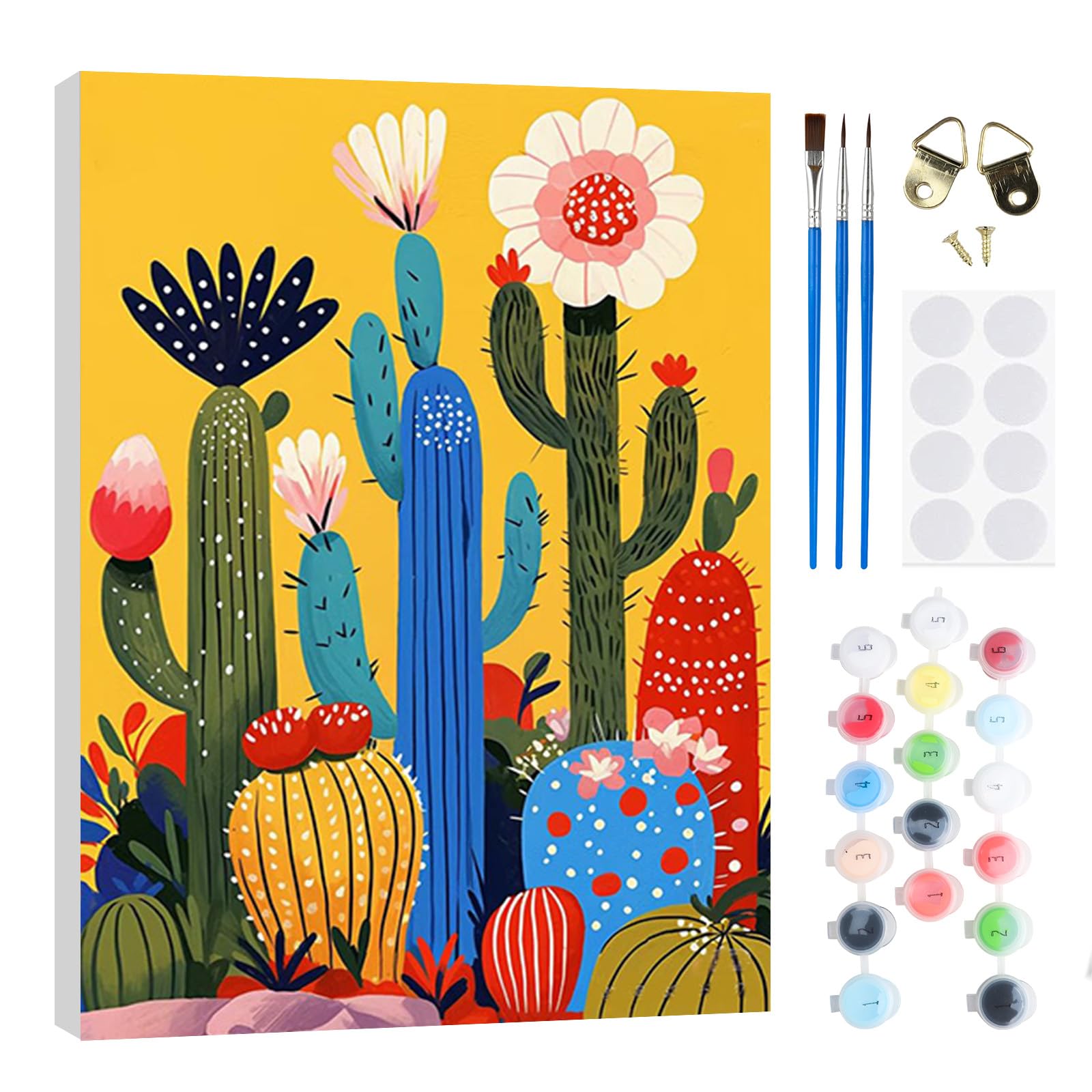 RICUVED Cactus Paint by Numbers with Wooden Framed β DIY Oil Painting Kit for Adults Kids, Paint by Numbers Oil Acrylic Painting Canvas Kits for Home Decor Gift 20x30 cm