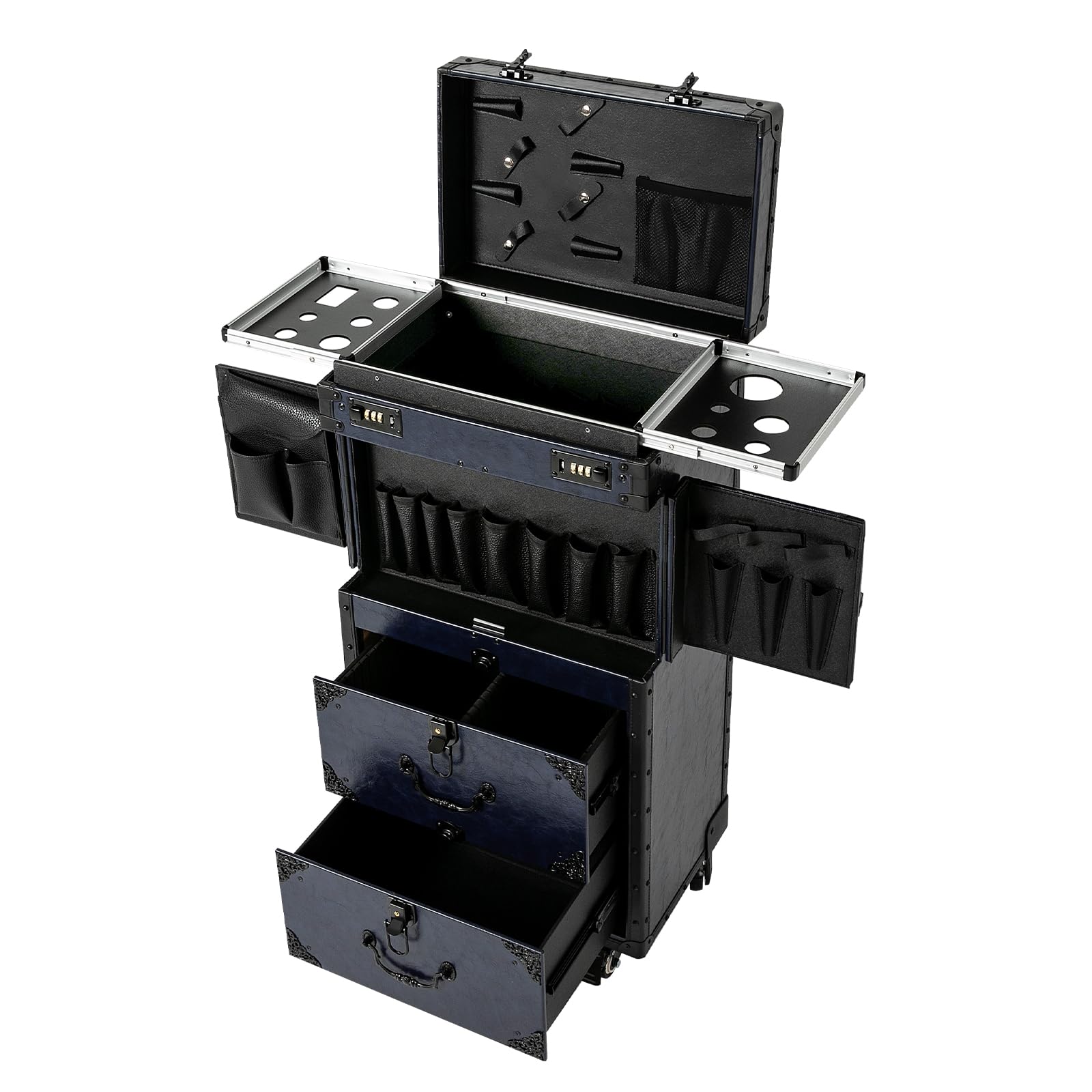 Make-up-Kofferdose Rollwagen Kosmetikkoffer Trolley Beauty 38 * 25,5 * 82 cm (Blau,1)