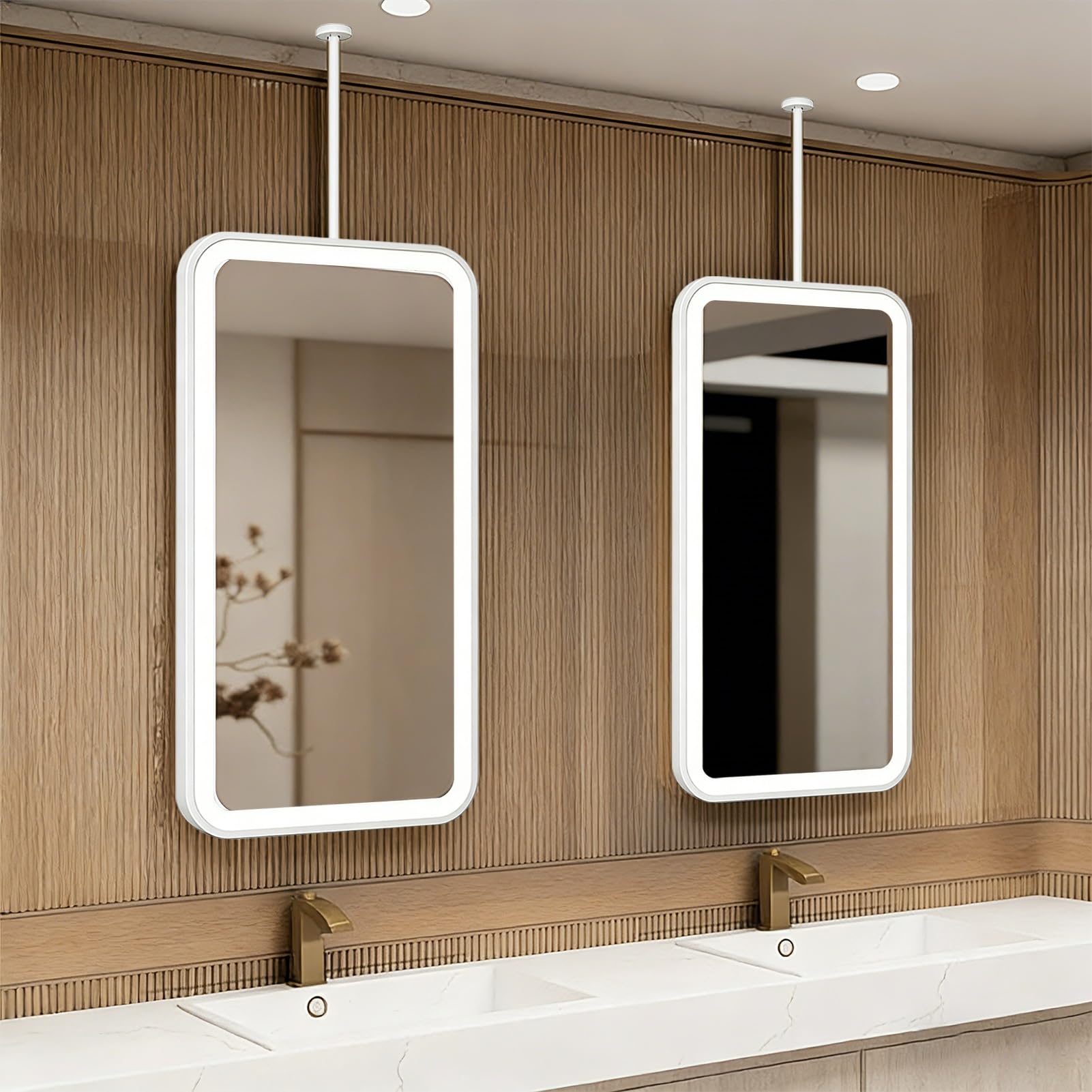FGXHHS Ceiling Hanging s with LED Lights，Wall Mounted Rectangle Mirror Suspended Vanity Makeup Mirrors，Modern Decorative HD Glass Mirror，3 Colors Dimmable Light(40cmx60cm)