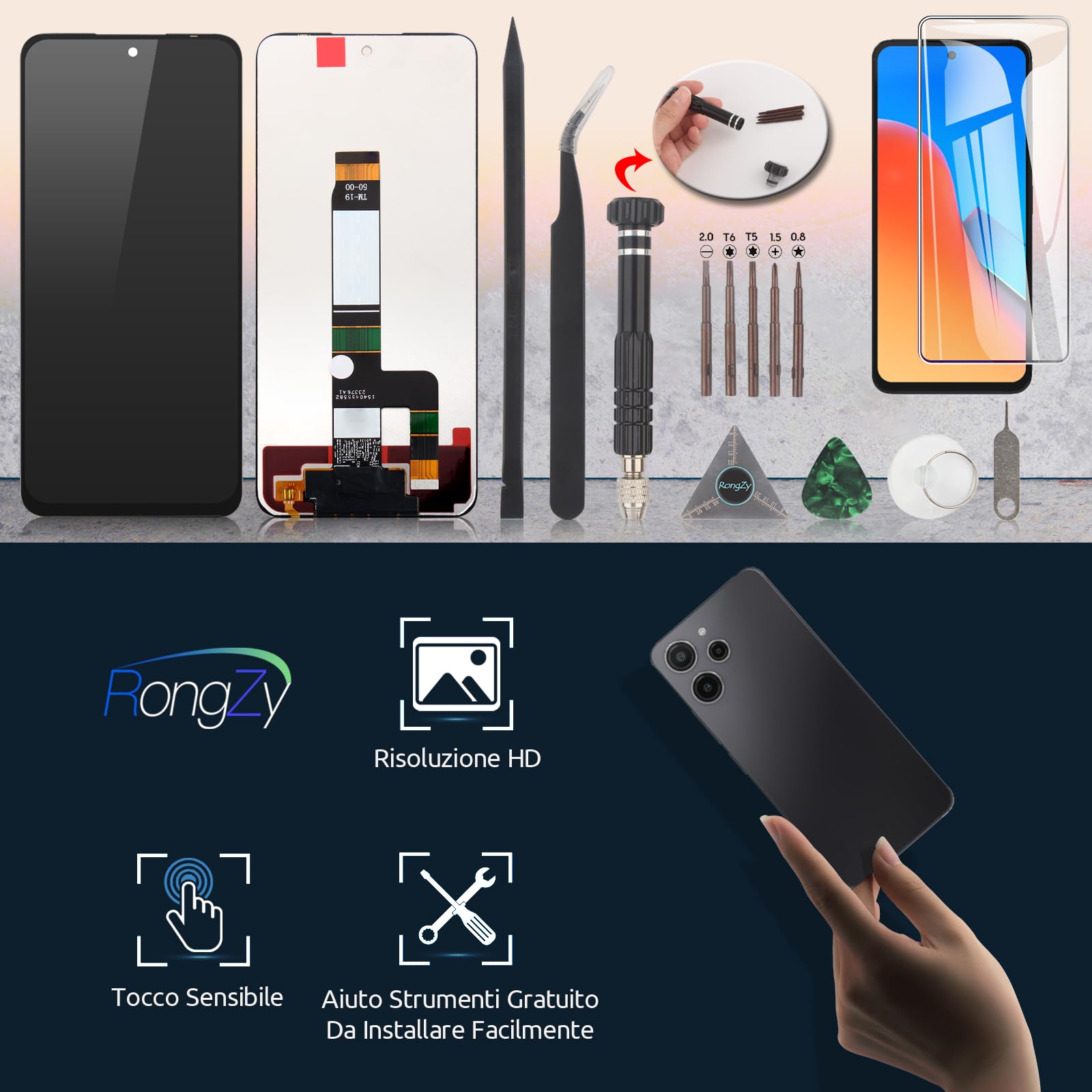 RongZy Schermo LCD per Xiaomi Redmi 12 Sostituzione Display per Xiaomi Redmi 12 5G Digitizer Assembly Vetro di Ricambio Touch Screen con Strumenti(6.79", Nero)