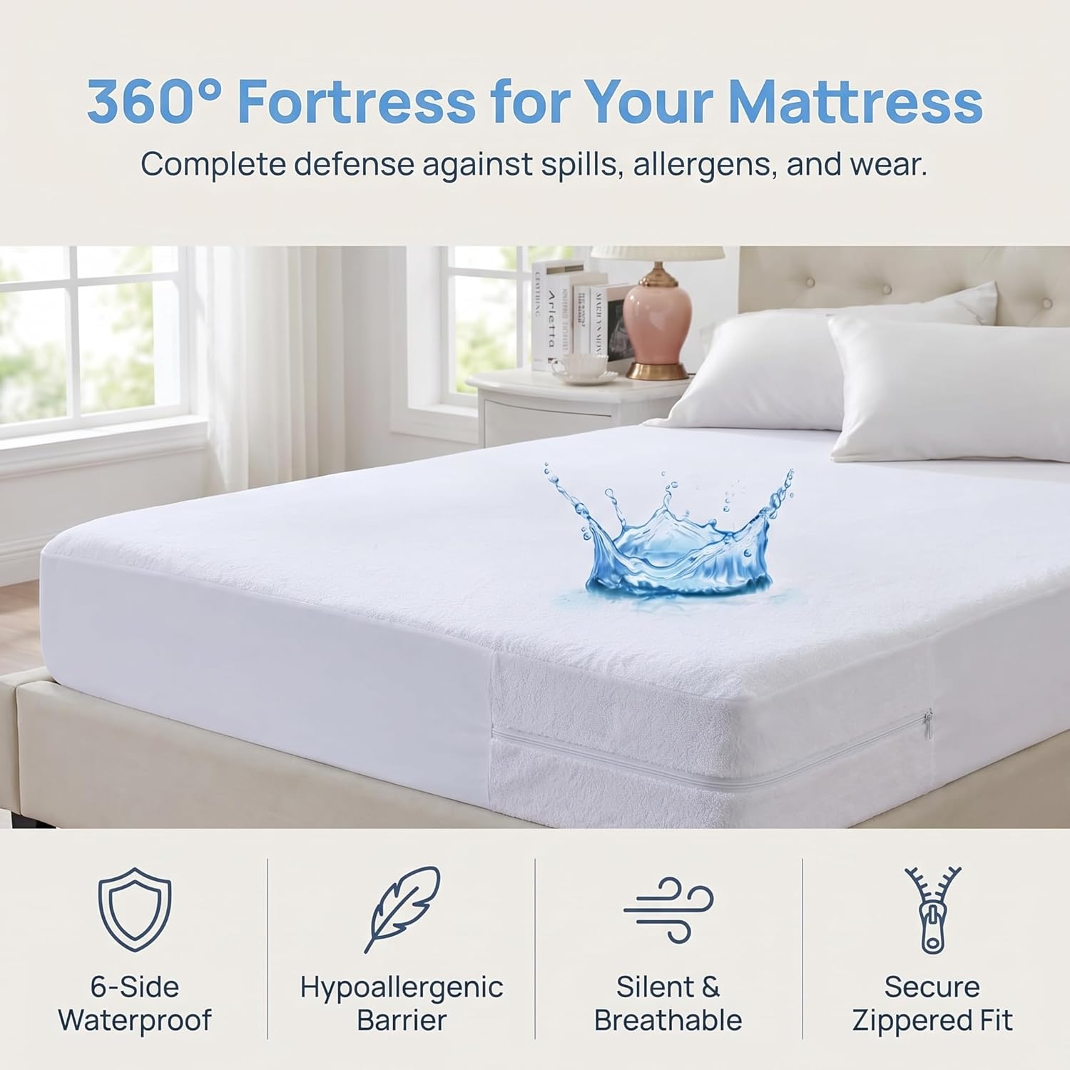 Full Size Mattress Protector Zippered, 6-Side Waterproof Mattress Encasement, (9"-12" Depth) Soft Terry Surface Mattress Cover, for Full Mattress 54 * 75 Inches